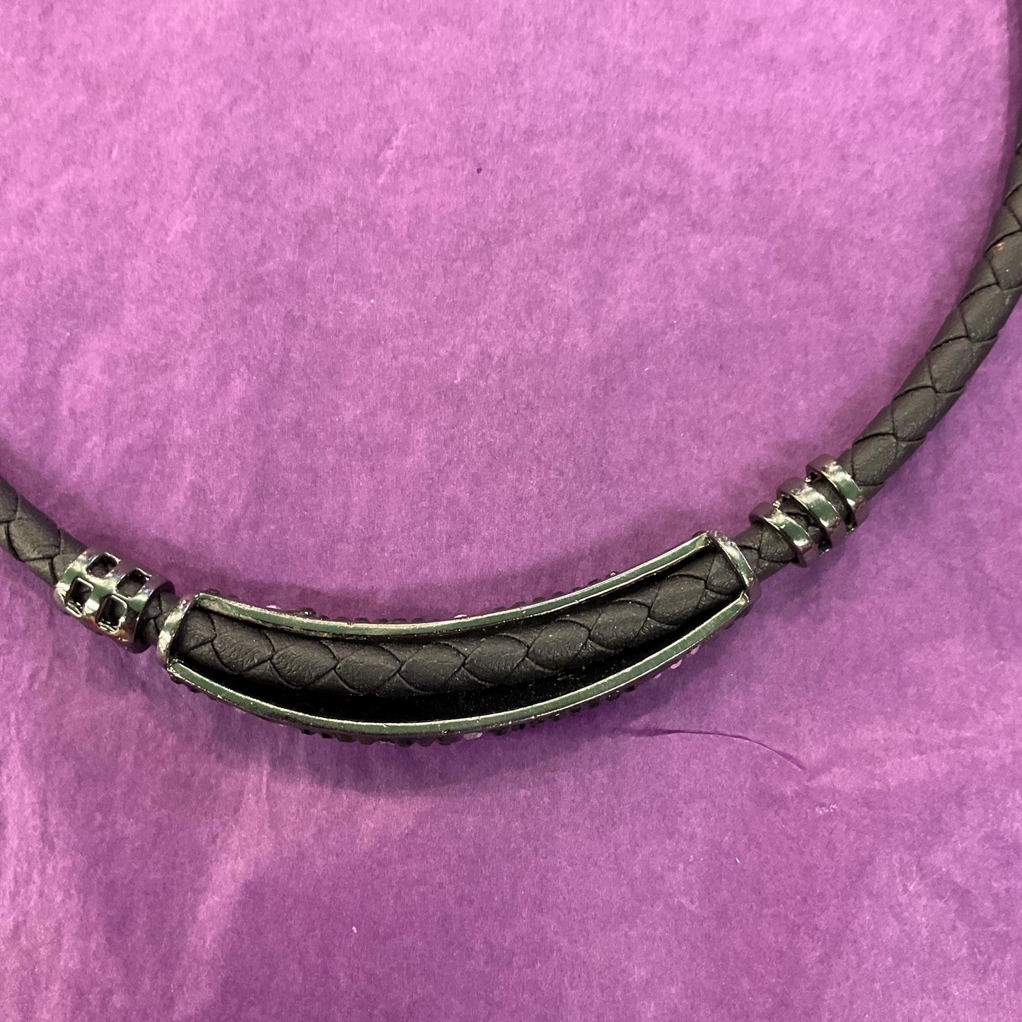 Vintage Butler and Wilson Gothic Union Jack Crystal Leather Cord Necklace