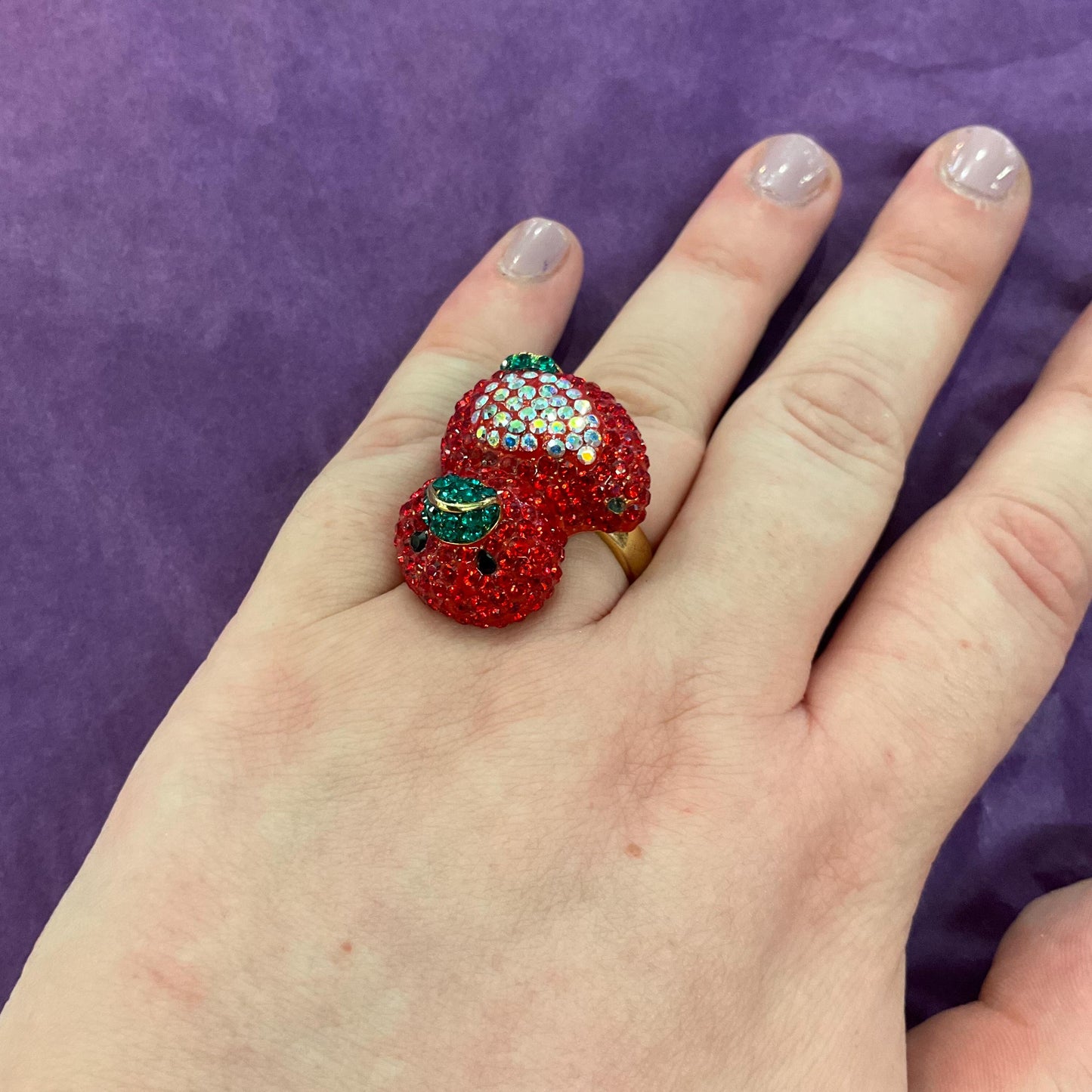 Vintage Butler and Wilson Red Crystal Duckling Ring, Adjustable from UK Size P, US Size 8