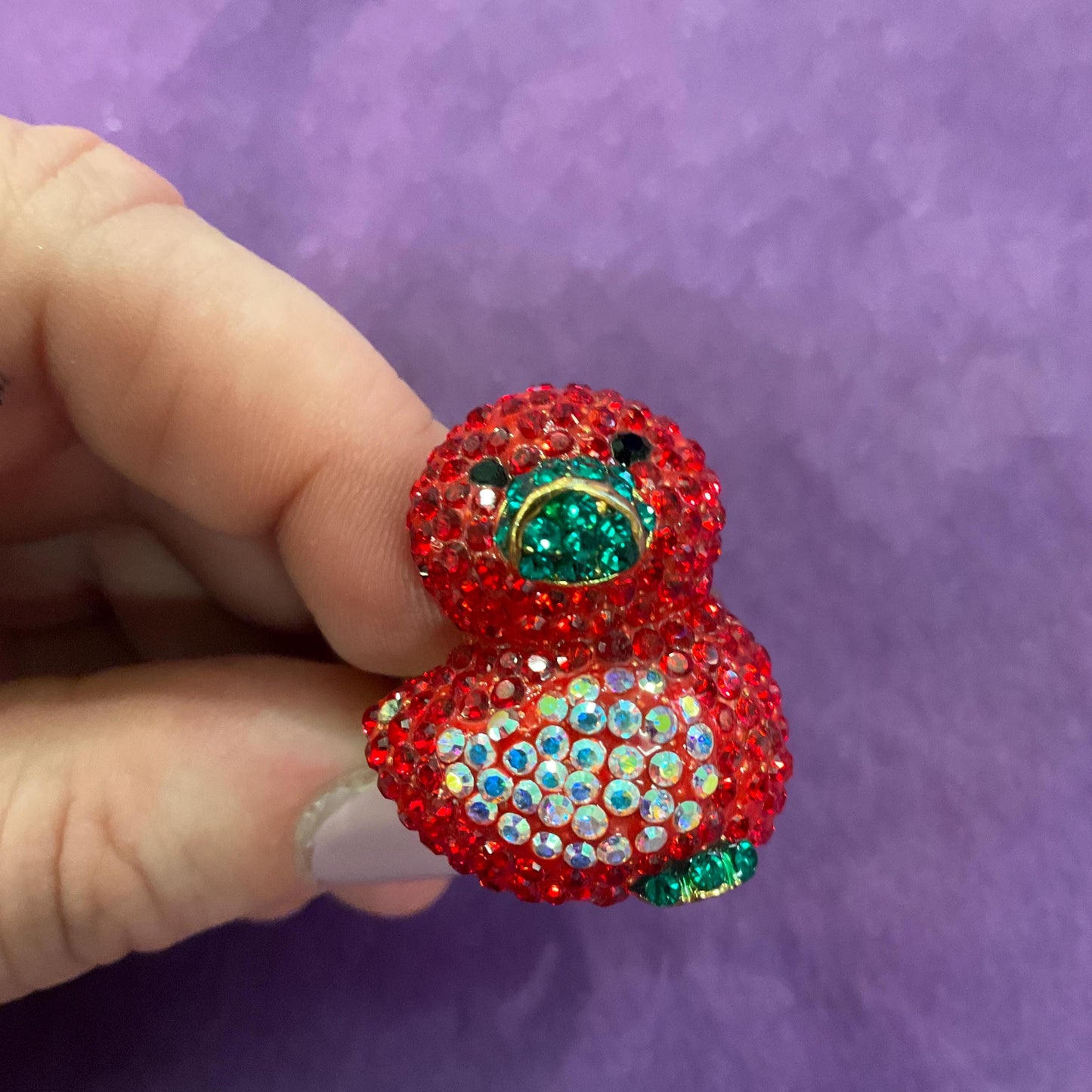 Vintage Butler and Wilson Red Crystal Duckling Ring, Adjustable from UK Size P, US Size 8