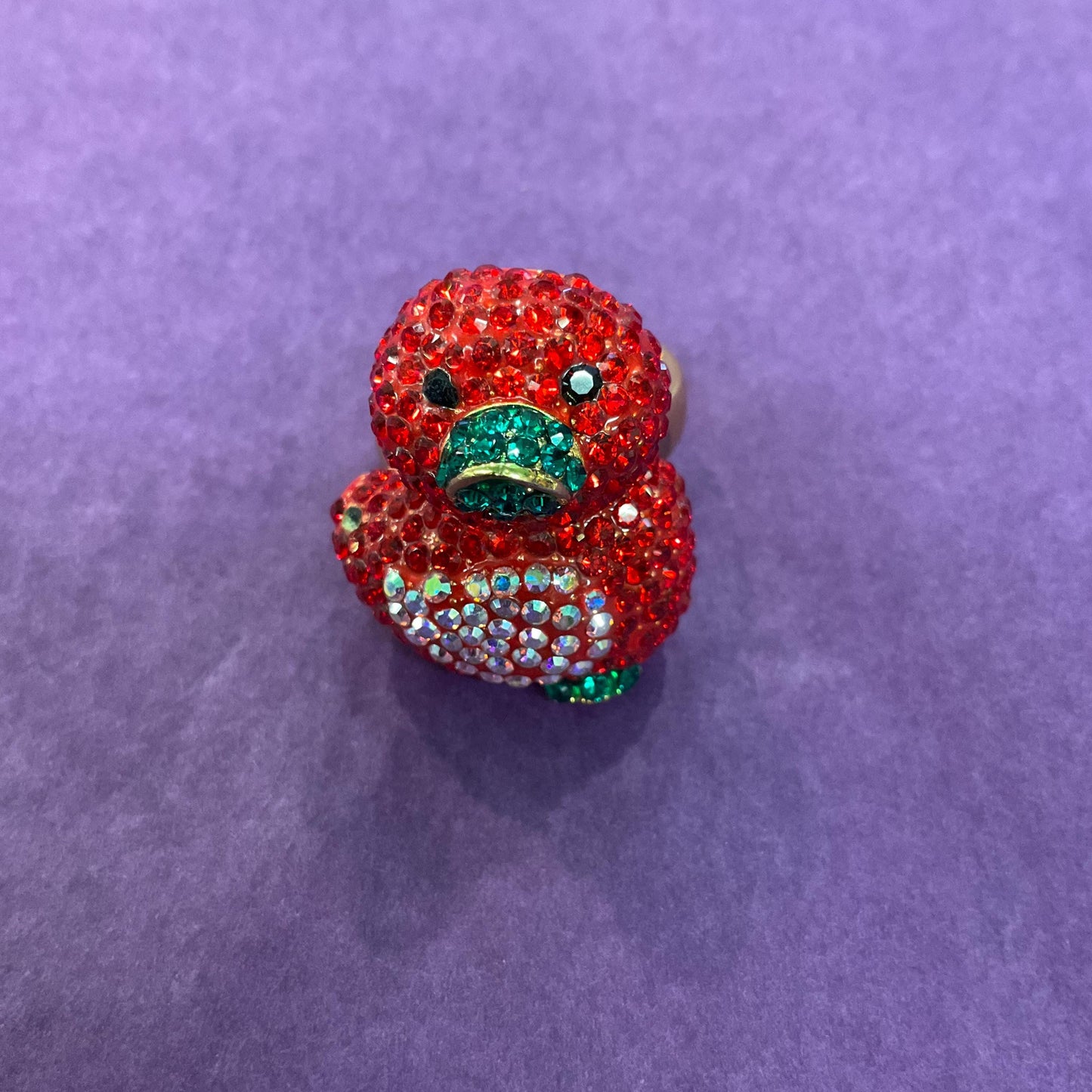 Vintage Butler and Wilson Red Crystal Duckling Ring, Adjustable from UK Size P, US Size 8