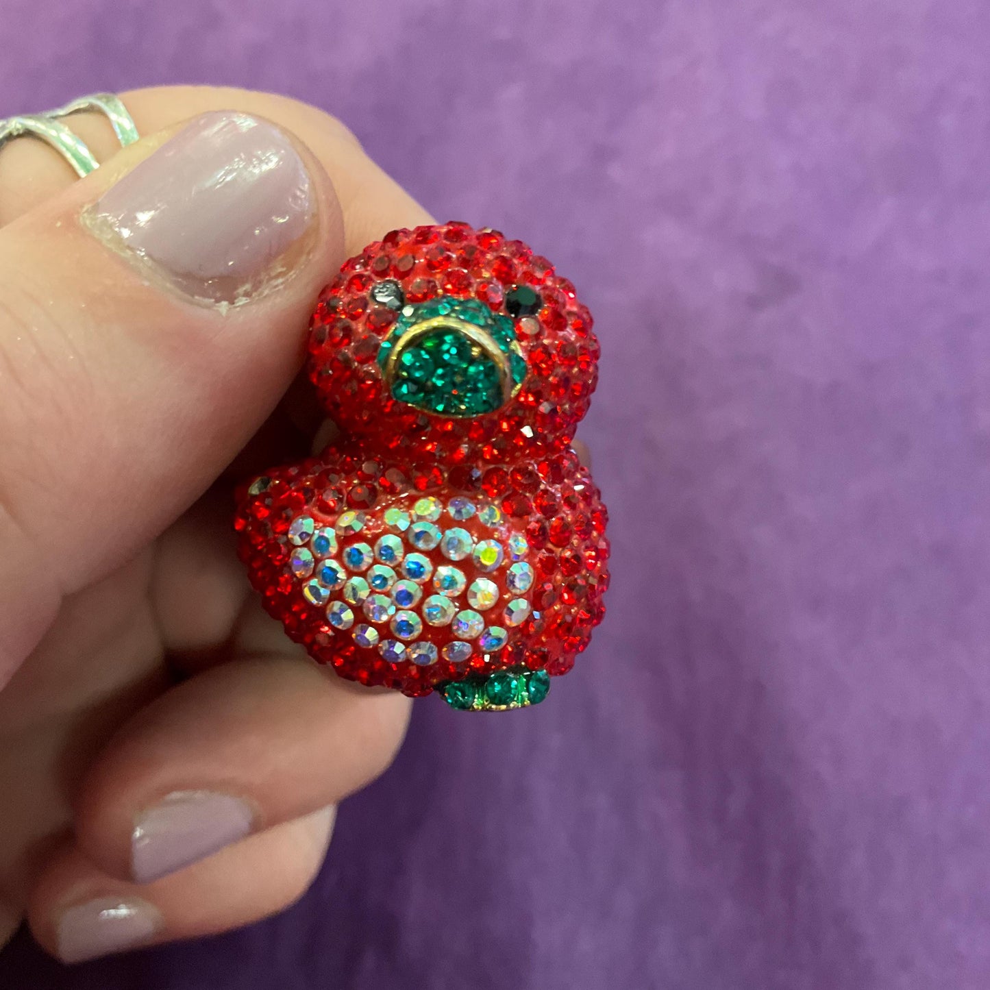 Vintage Butler and Wilson Red Crystal Duckling Ring, Adjustable from UK Size P, US Size 8