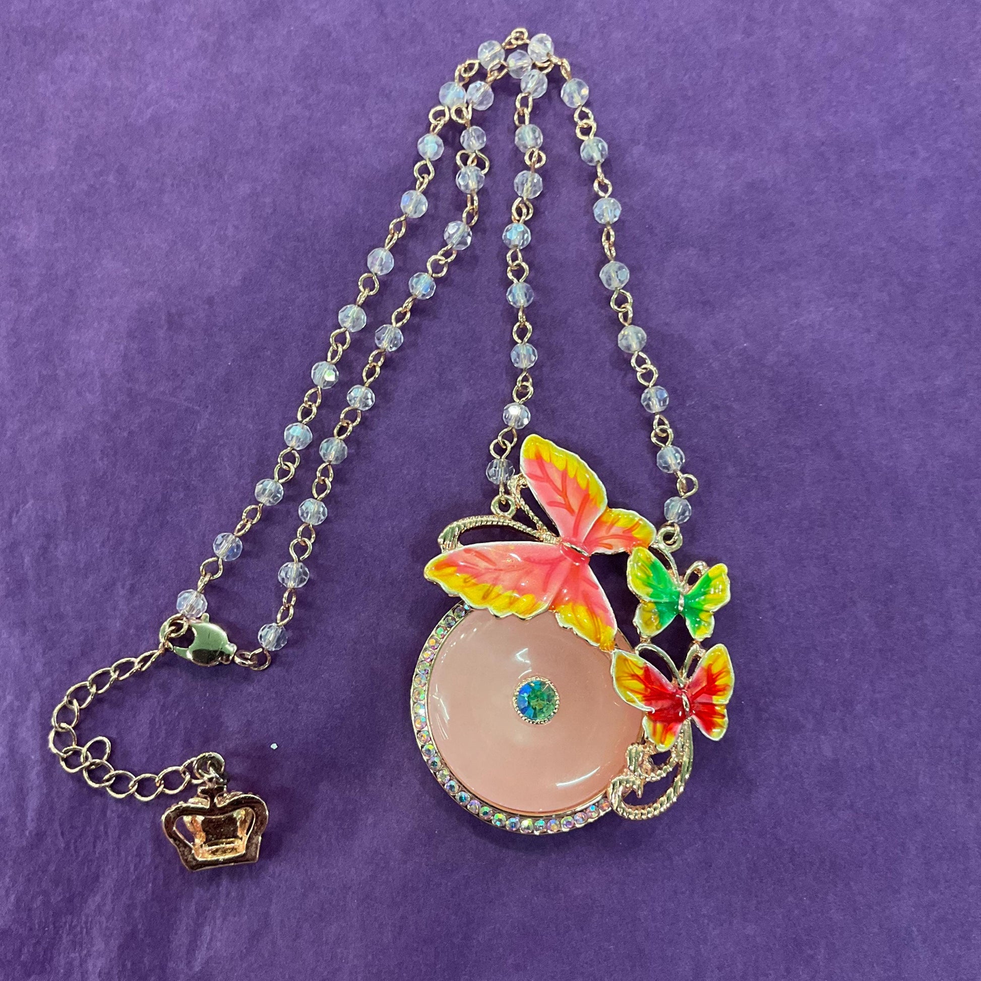 Vintage Butler and Wilson Crystal and Enamel Butterfly Beaded Necklace