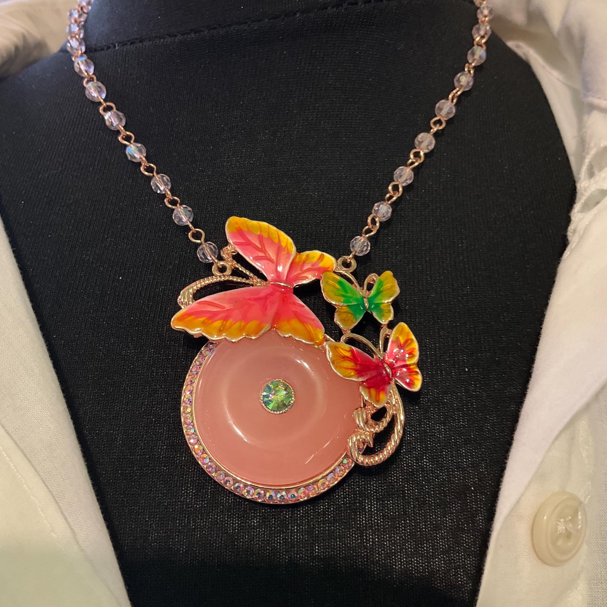 Vintage Butler and Wilson Crystal and Enamel Butterfly Beaded Necklace