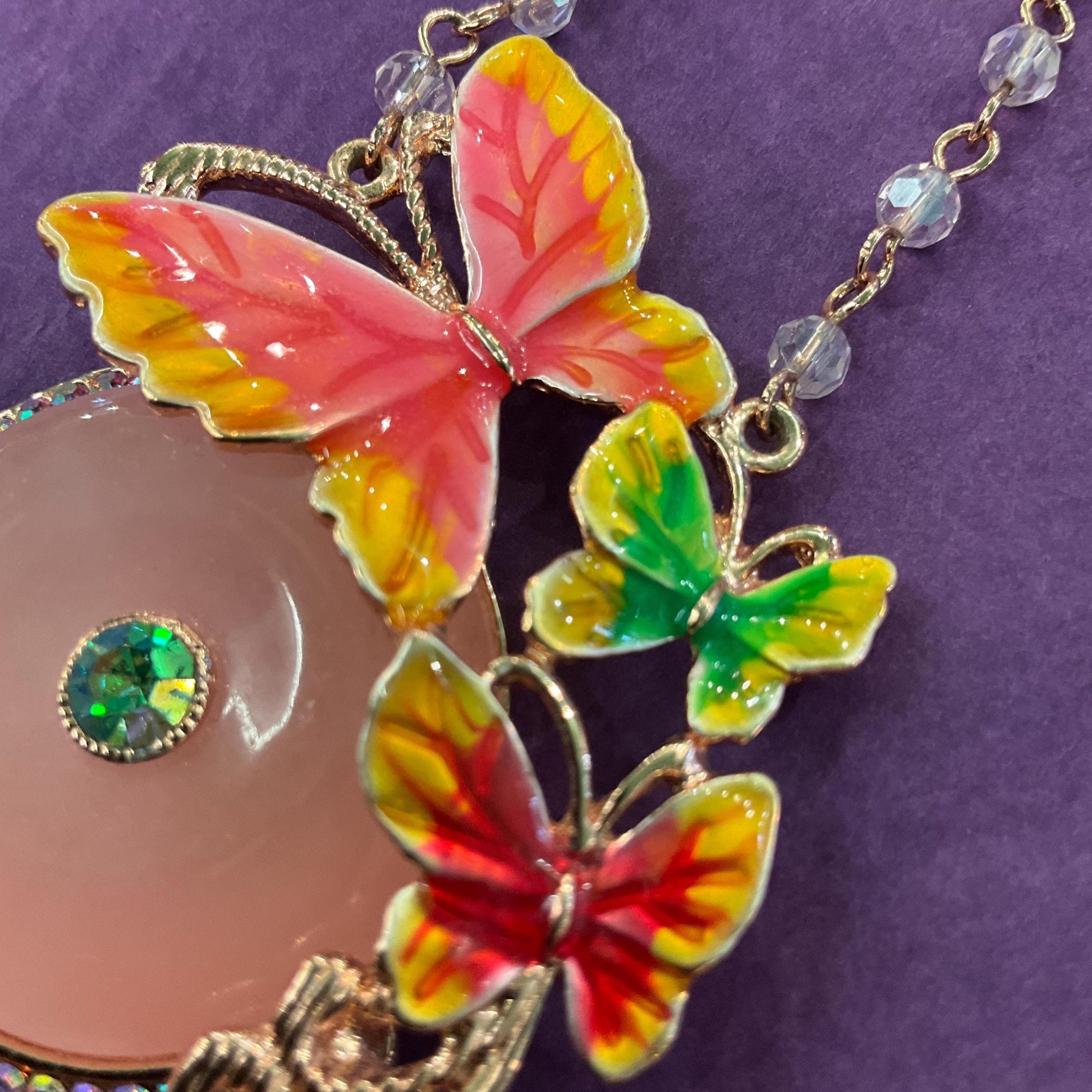 Vintage Butler and Wilson Crystal and Enamel Butterfly Beaded Necklace