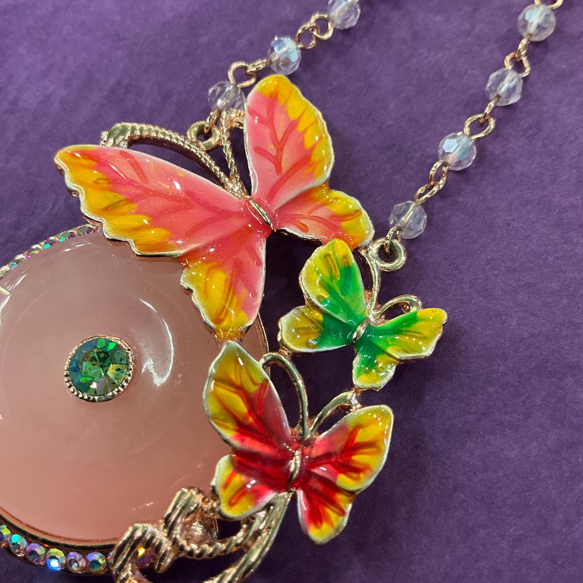 Vintage Butler and Wilson Crystal and Enamel Butterfly Beaded Necklace