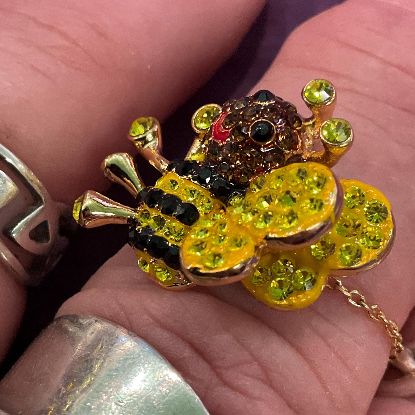 Vintage Butler and Wilson Crystal Bee Adjustable Ring and Bracelet Set, Gold tone with yellow, black and bronze rhinestones
