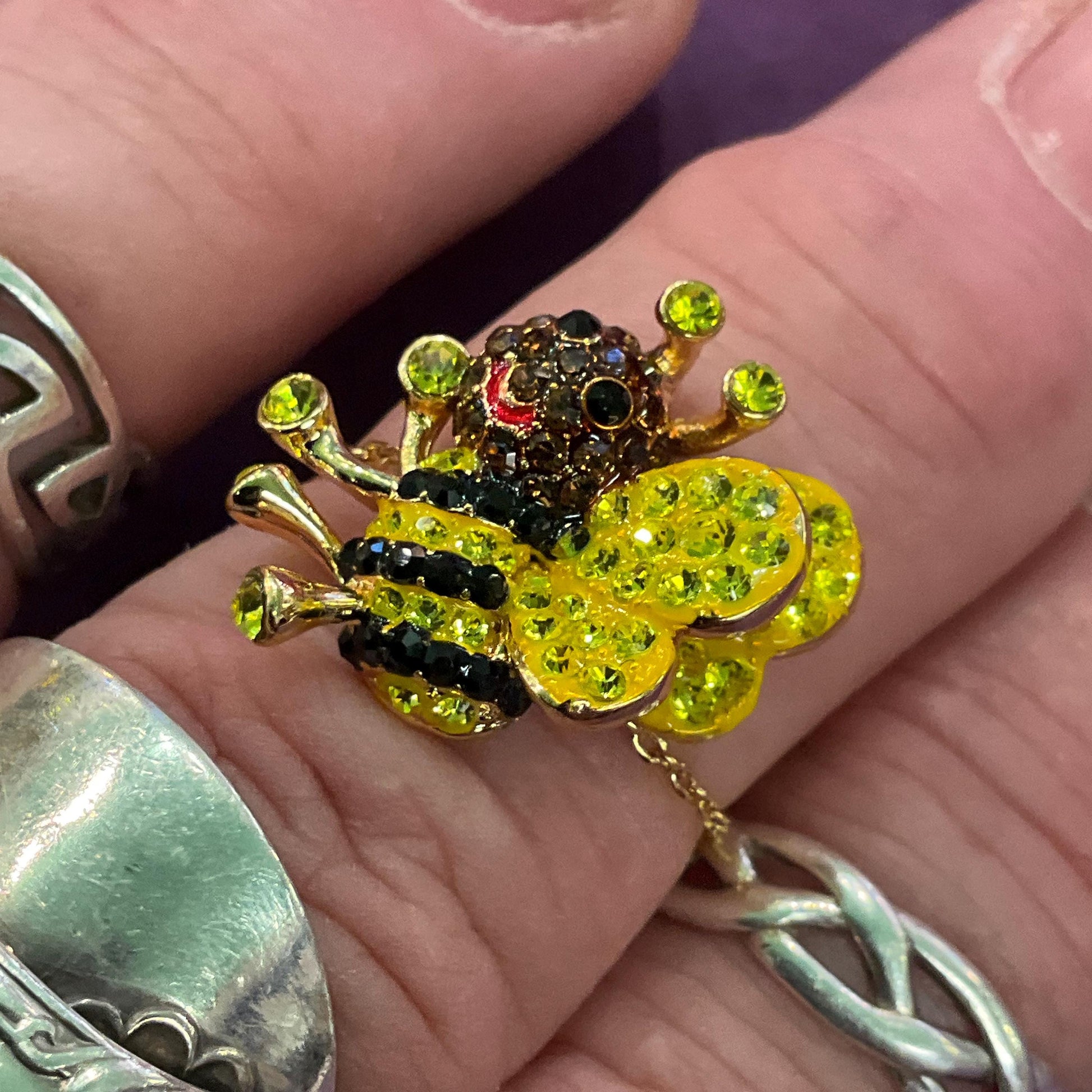 Vintage Butler and Wilson Crystal Bee Adjustable Ring and Bracelet Set, Gold tone with yellow, black and bronze rhinestones