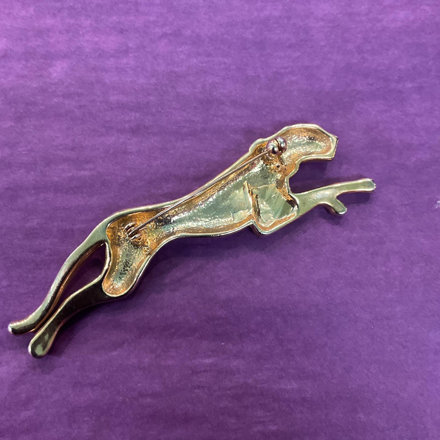 Vintage 1980s ‘Big Cat’ Art Deco Style Golden Panther Large Brooch, gold tone with silver and red rhinestones