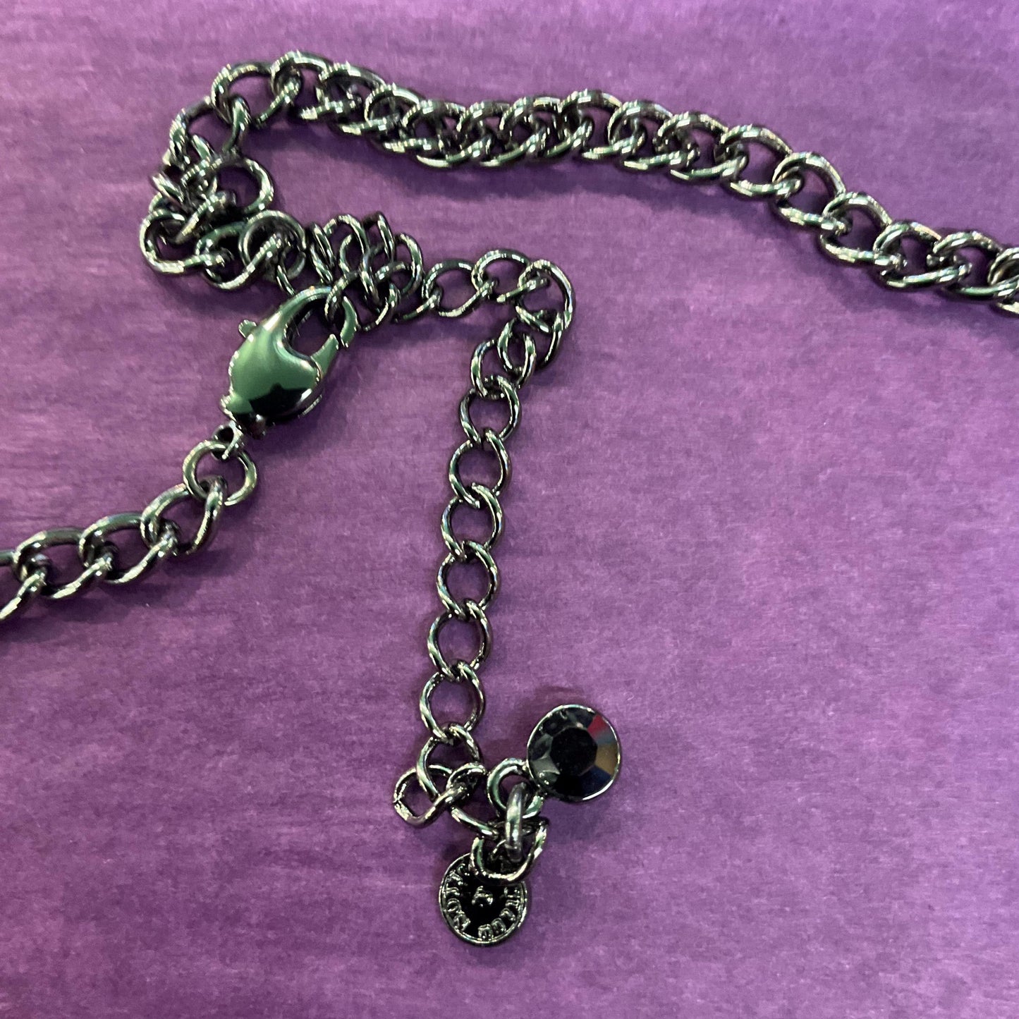 Vintage Butler and Wilson Monotone Crystal Necklace, Dark pewter tone with black chequerboard cut crystals and ombré rhinestones