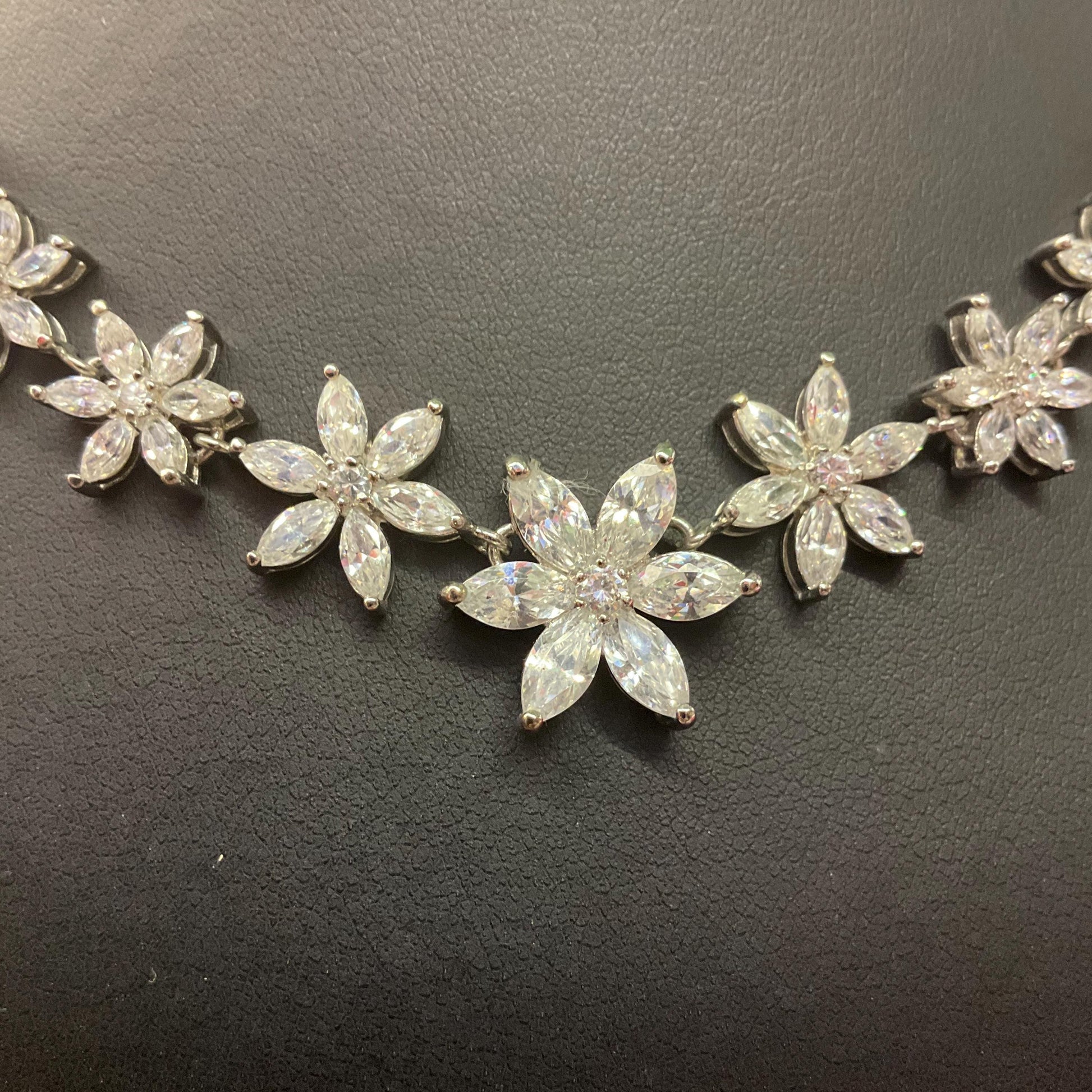 Vintage Butler and Wilson Crystal Flower Necklace, Silver tone with marquise cut crystals and rhinestones