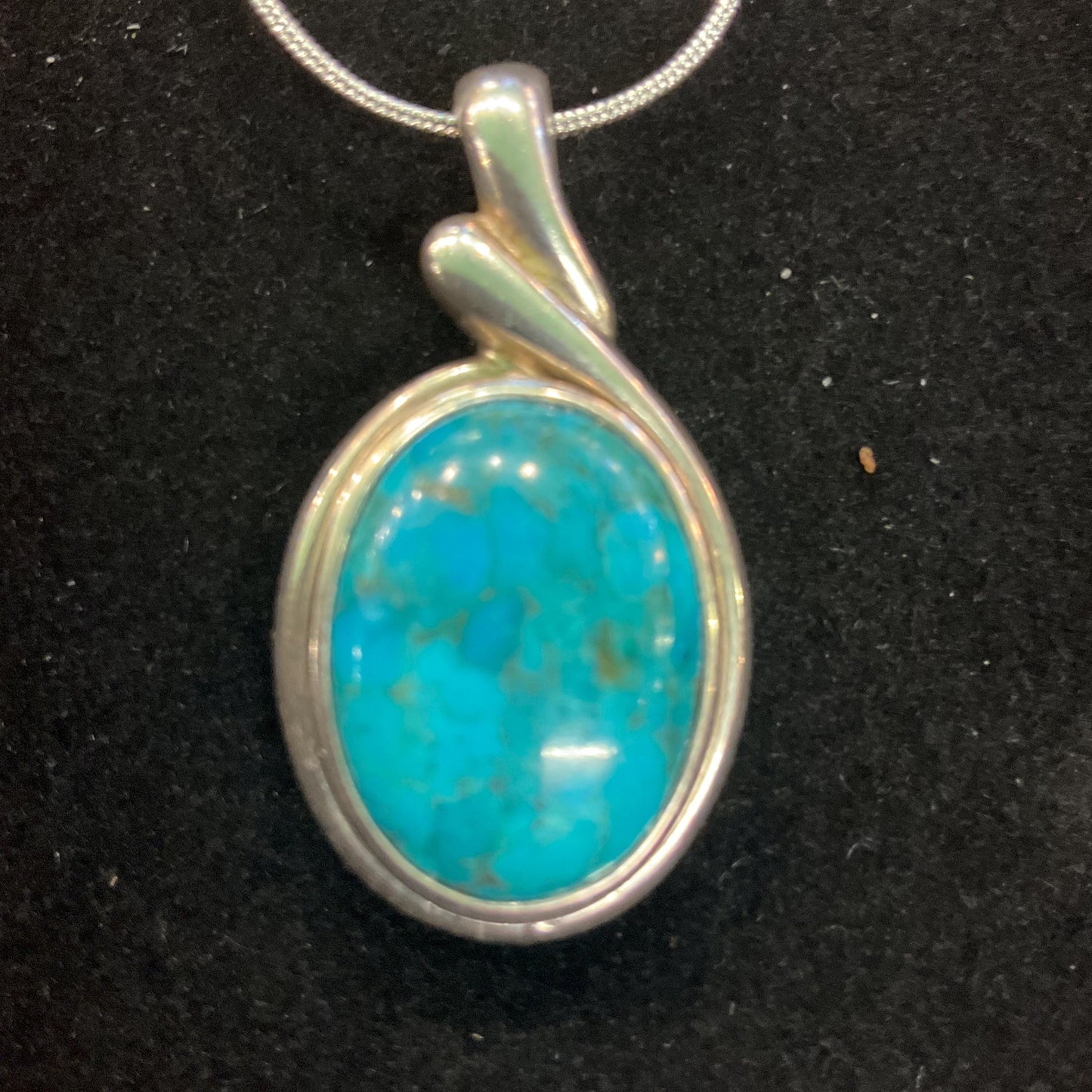 Vintage Silver (925) and Turquoise Large Oval pendant onto new 925 silver snake chain, gift boxed