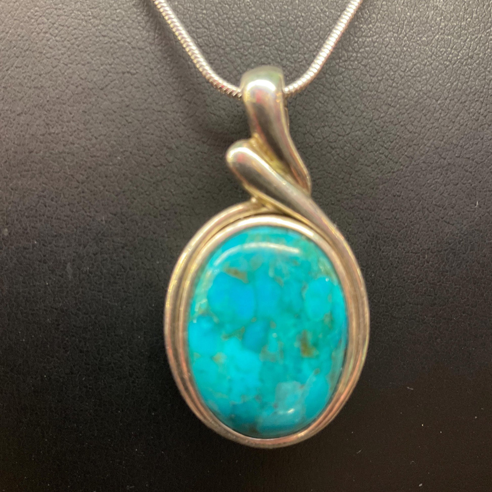 Vintage Silver (925) and Turquoise Large Oval pendant onto new 925 silver snake chain, gift boxed