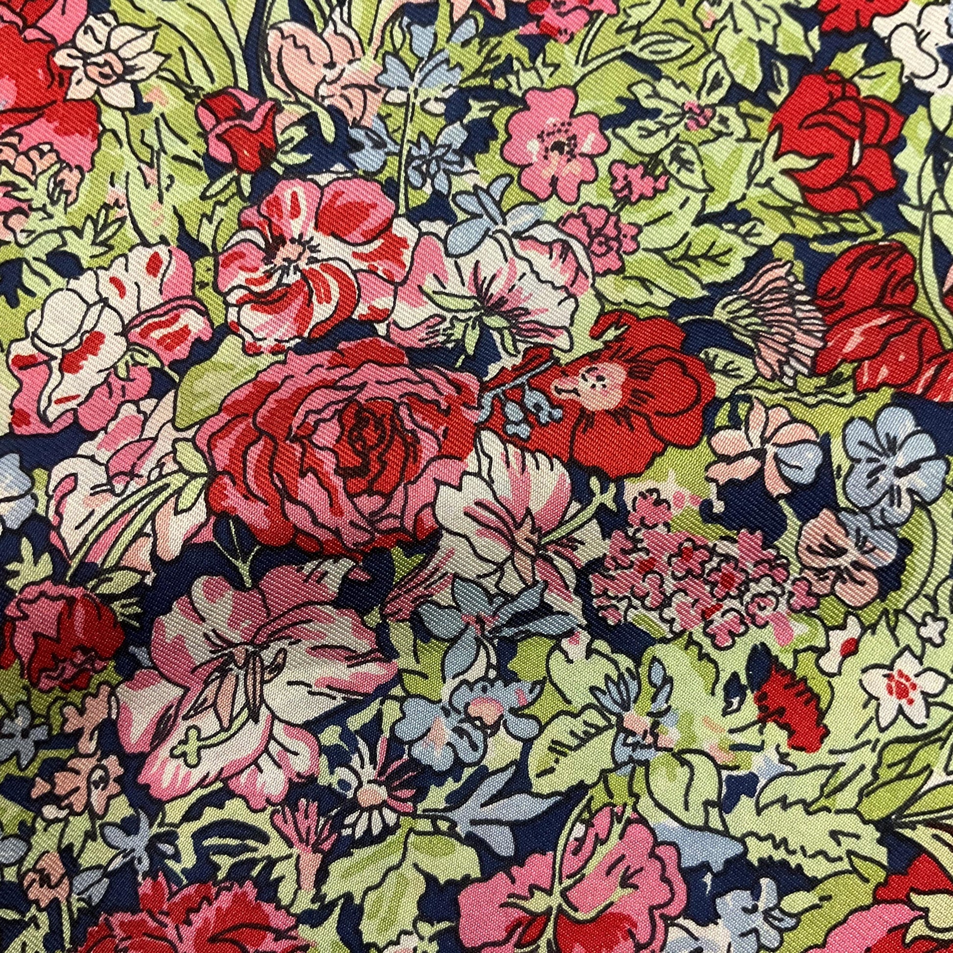 Vintage 1970s/80s Liberty of London Pure Silk Floral scarf, shades of red, green and blue , hand rolled