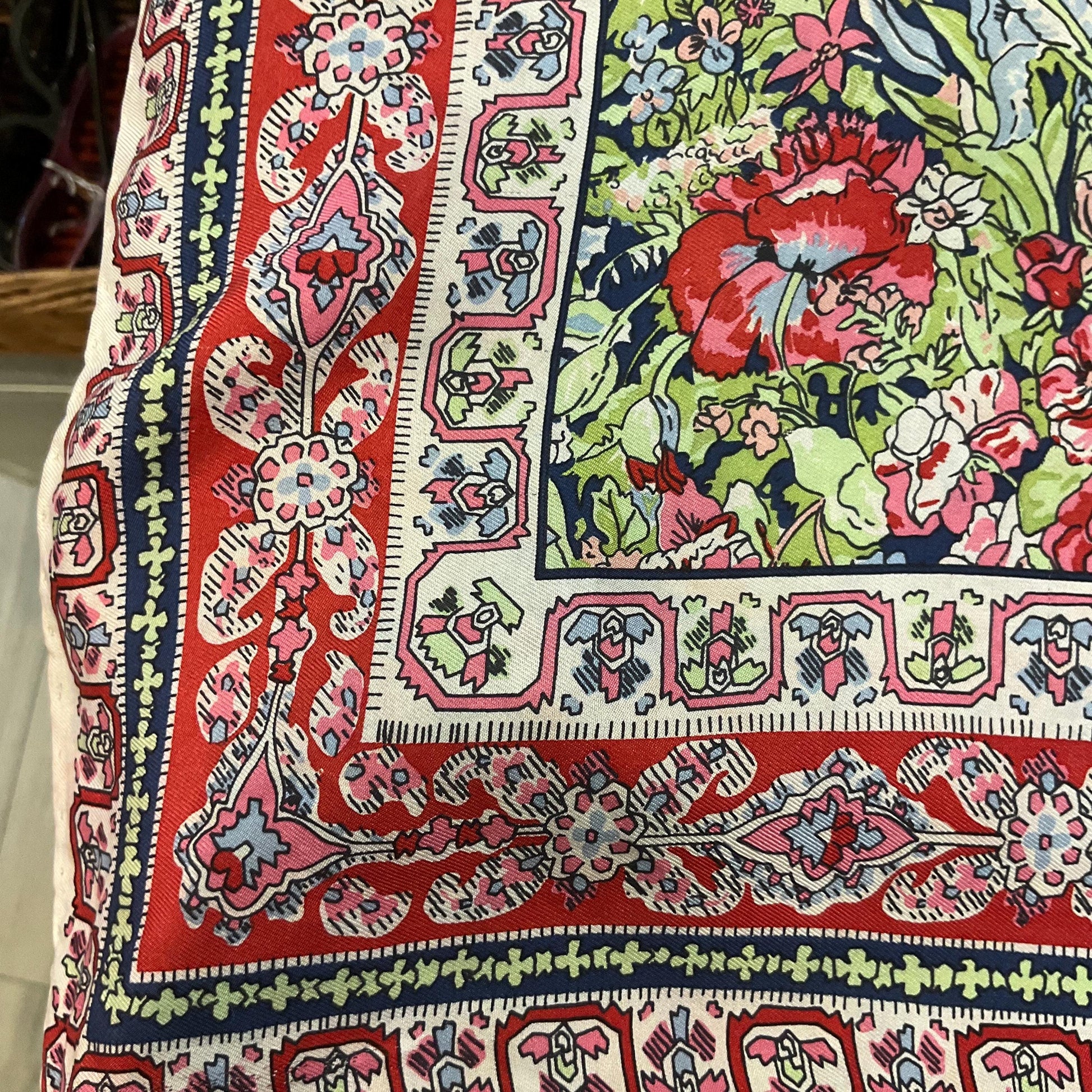 Vintage 1970s/80s Liberty of London Pure Silk Floral scarf, shades of red, green and blue , hand rolled