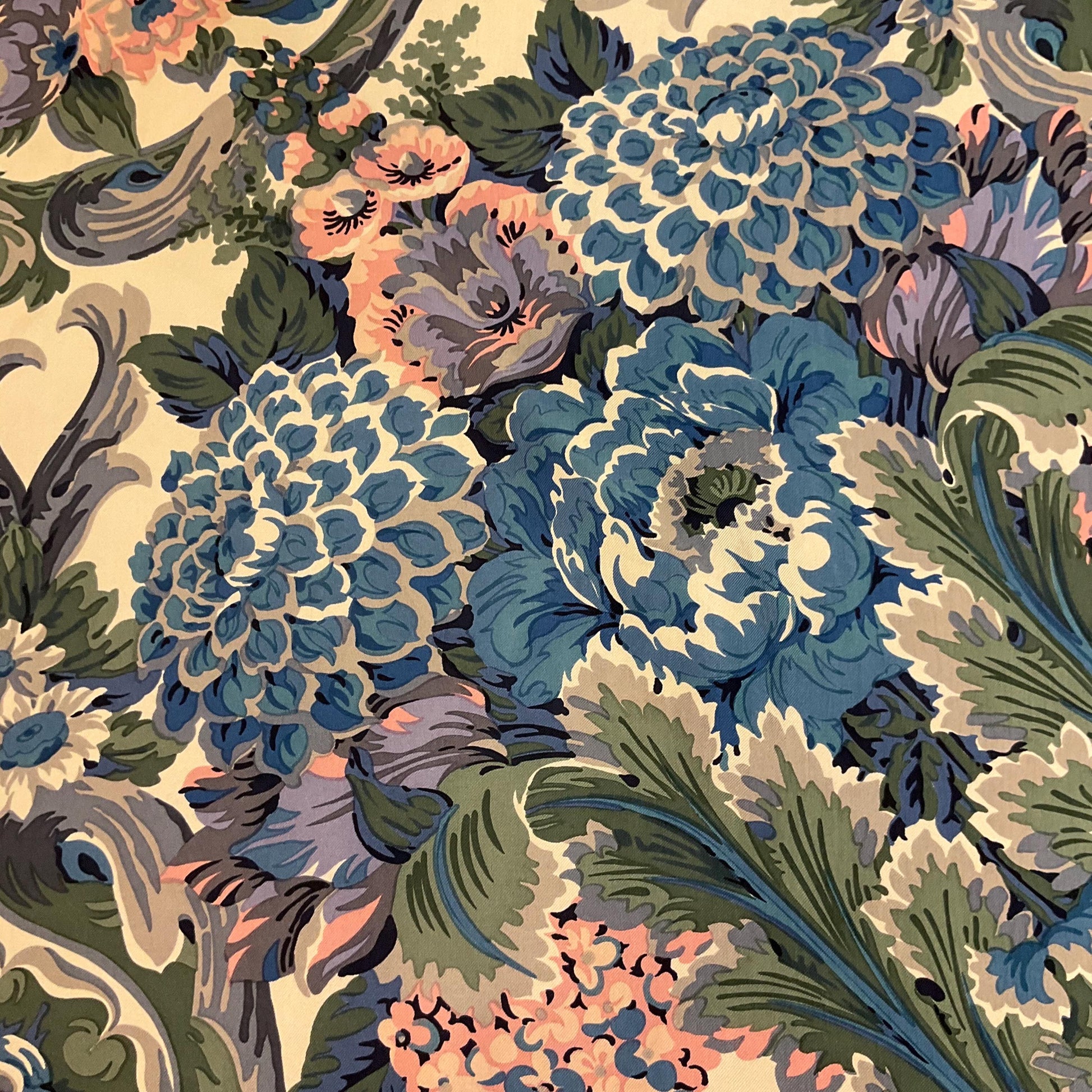 Vintage Liberty of London 1980s large Italian Pure Silk Floral Scarf, oversized floral in shades of blue , pink and green , hand rolled
