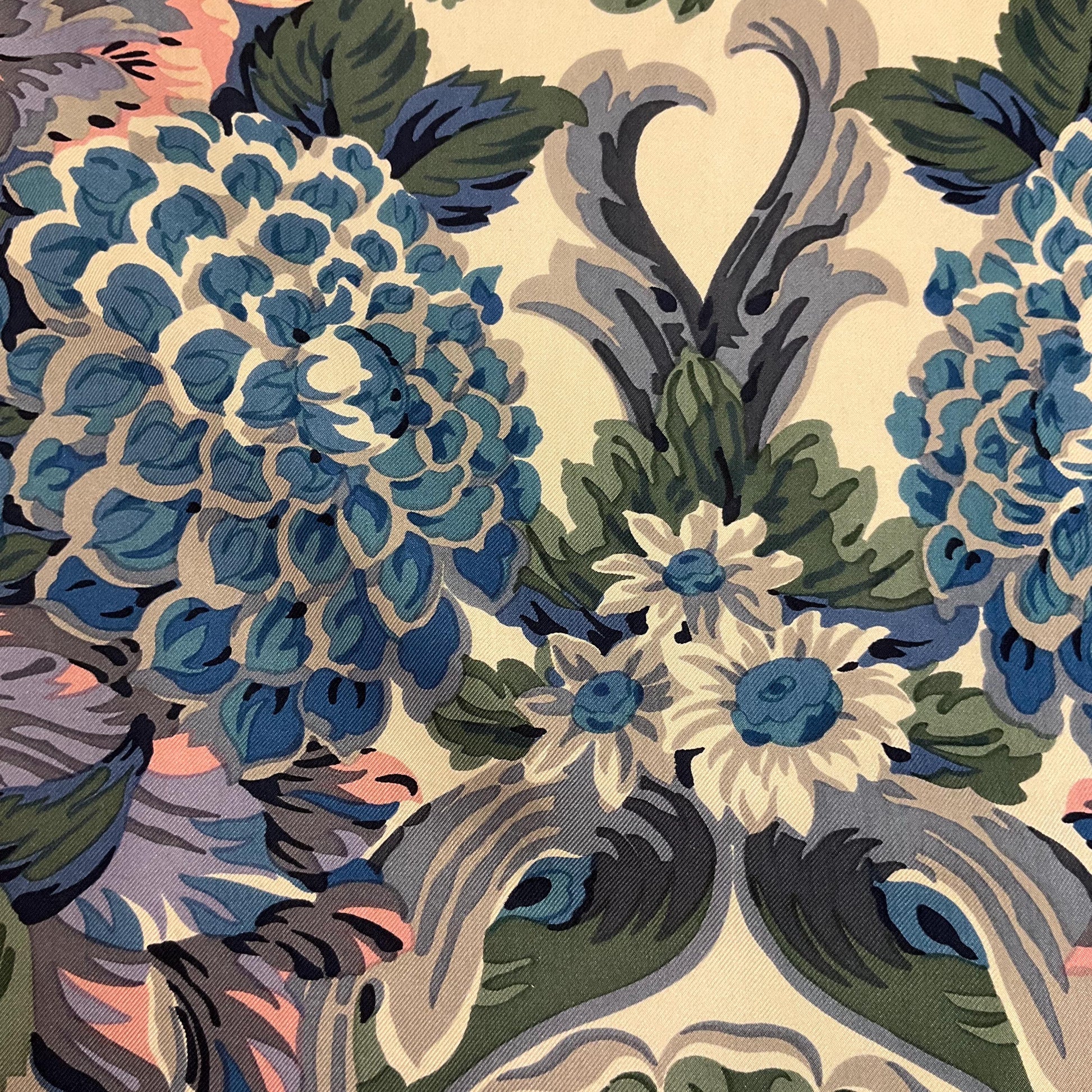 Vintage Liberty of London 1980s large Italian Pure Silk Floral Scarf, oversized floral in shades of blue , pink and green , hand rolled