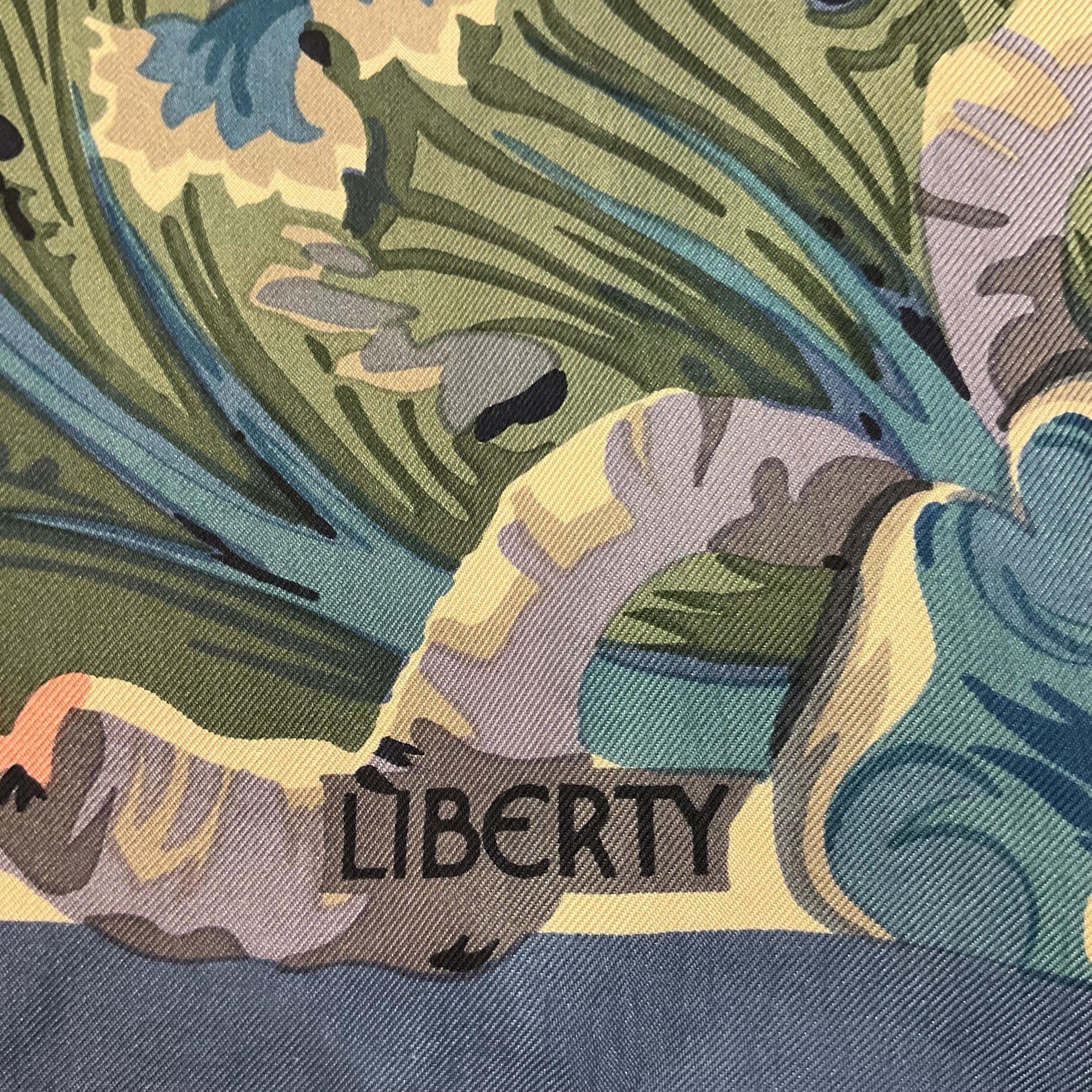 Vintage Liberty of London 1980s large Italian Pure Silk Floral Scarf, oversized floral in shades of blue , pink and green , hand rolled