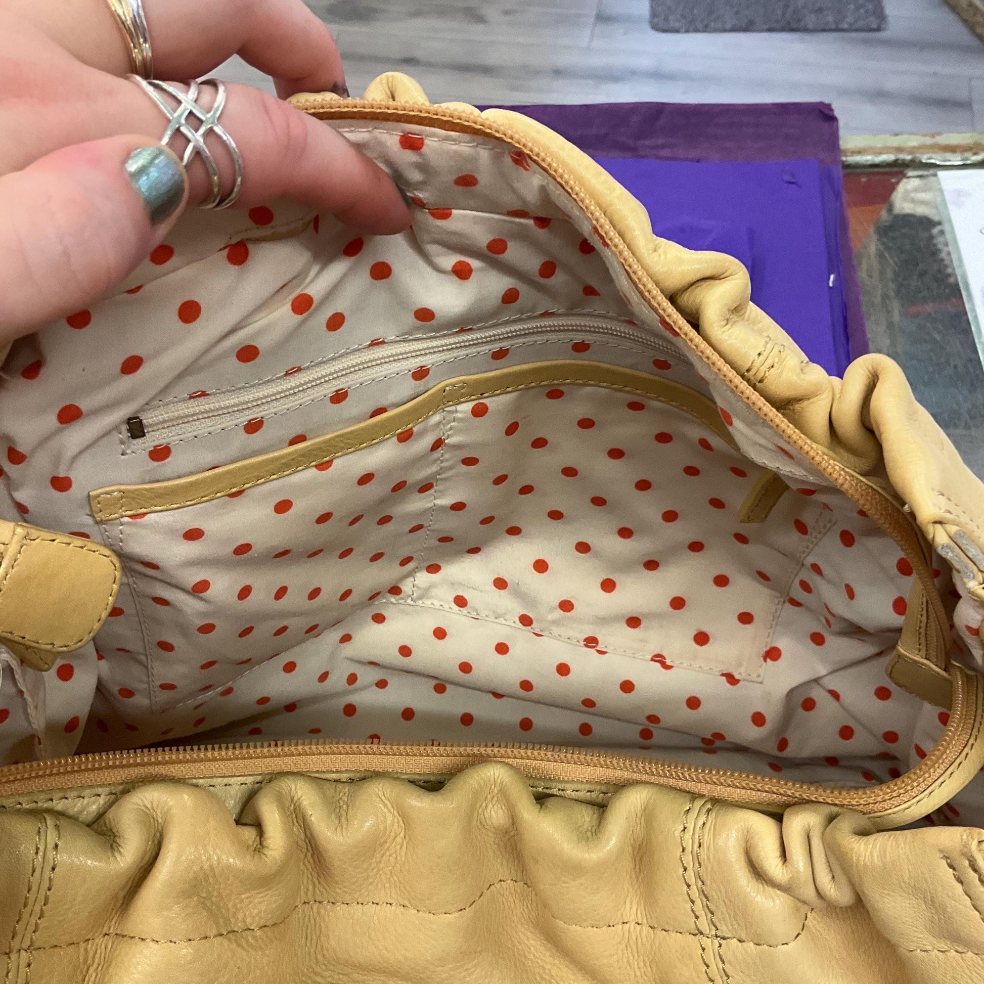 Vintage RADLEY Large Pale Gold Leather Shoulder Bag, pebble textured leather with contrast top stitched details