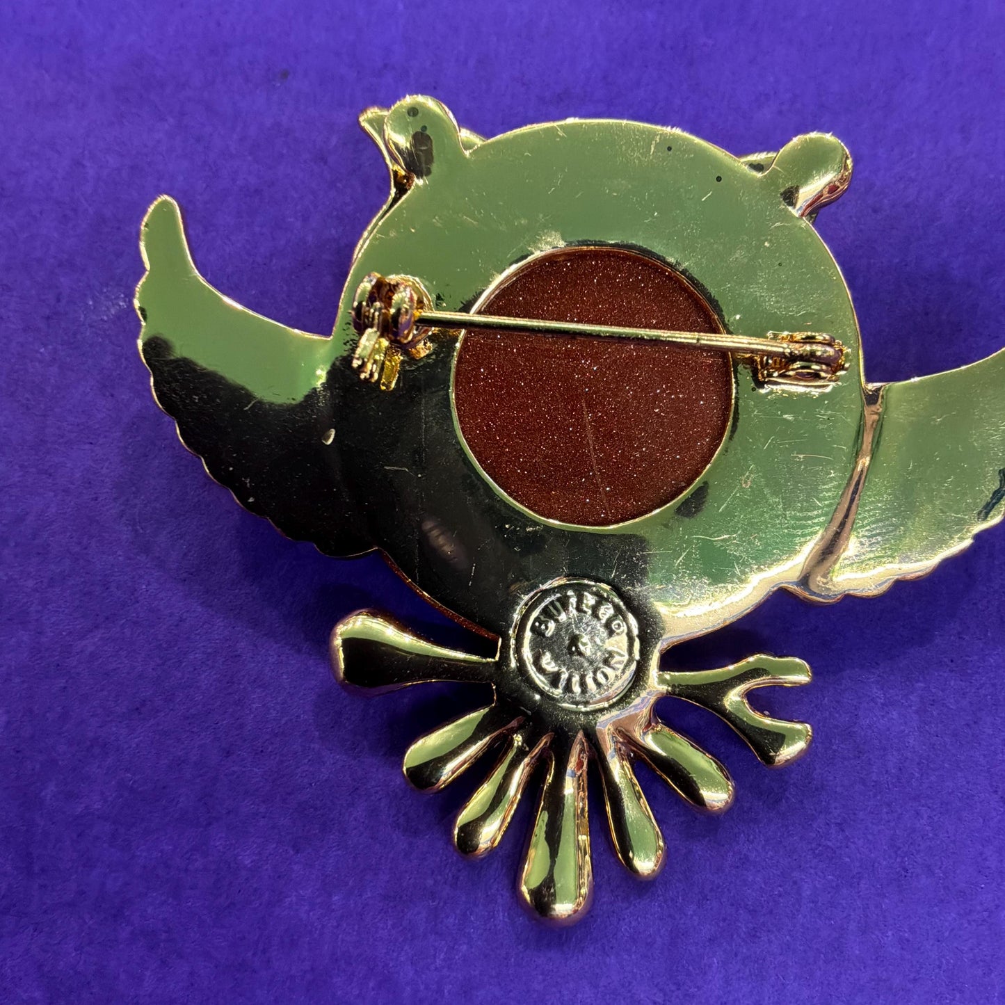 Vintage Butler and Wilson Large Crystal Owl Brooch , gold tone with enamel, crystal and rainbow rhinestones