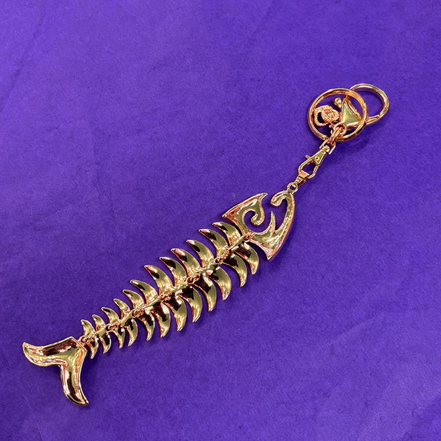 Vintage Butler and Wilson Rose Gold Crystal Fish Handbag Charm/ Keychain, articulated rose gold tone fish with pink borealis Rhinestones