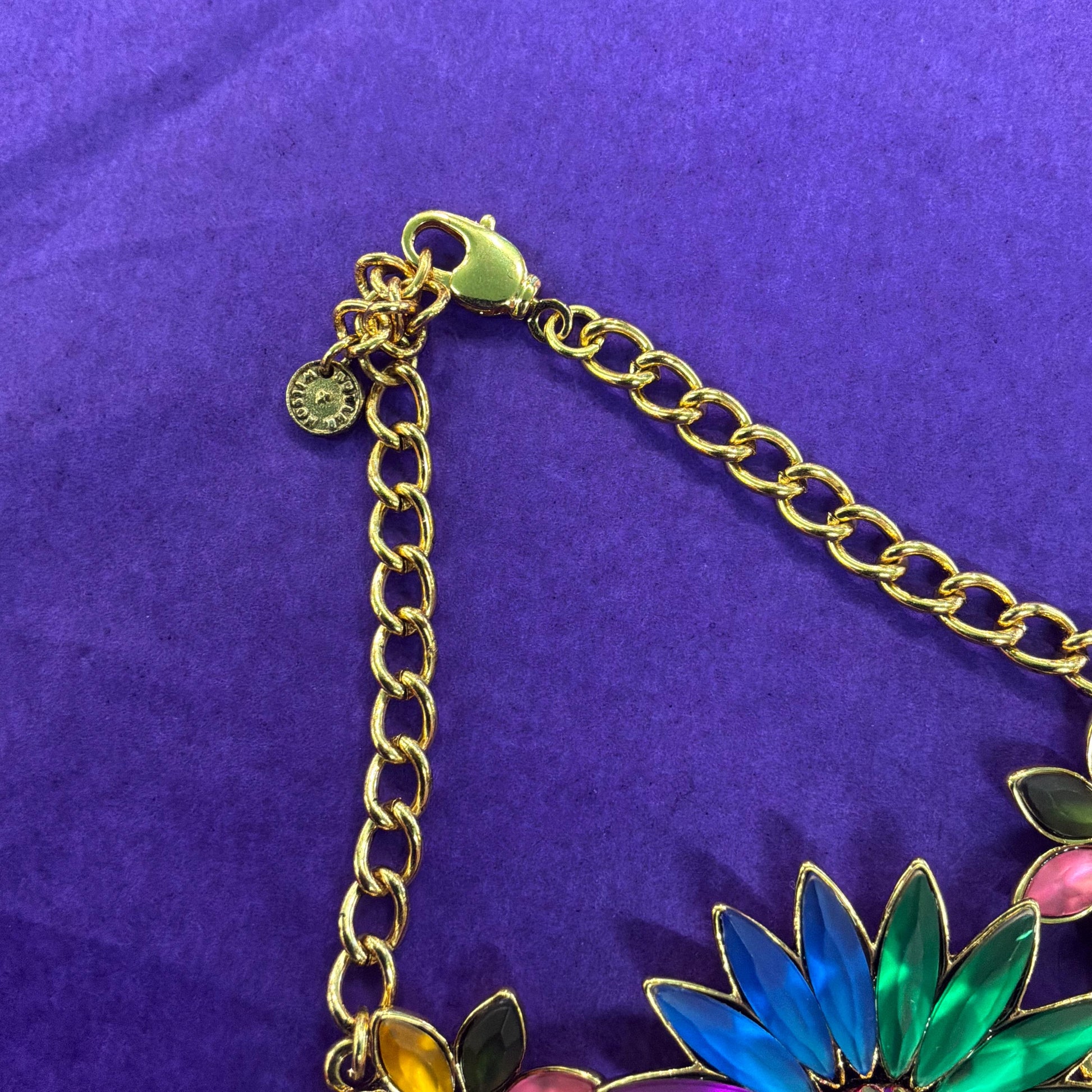 Vintage Butler and Wilson Rainbow Crystal Gerberra Bracelet, Gold tone with multicolored marquise cut crystals and rhinestones