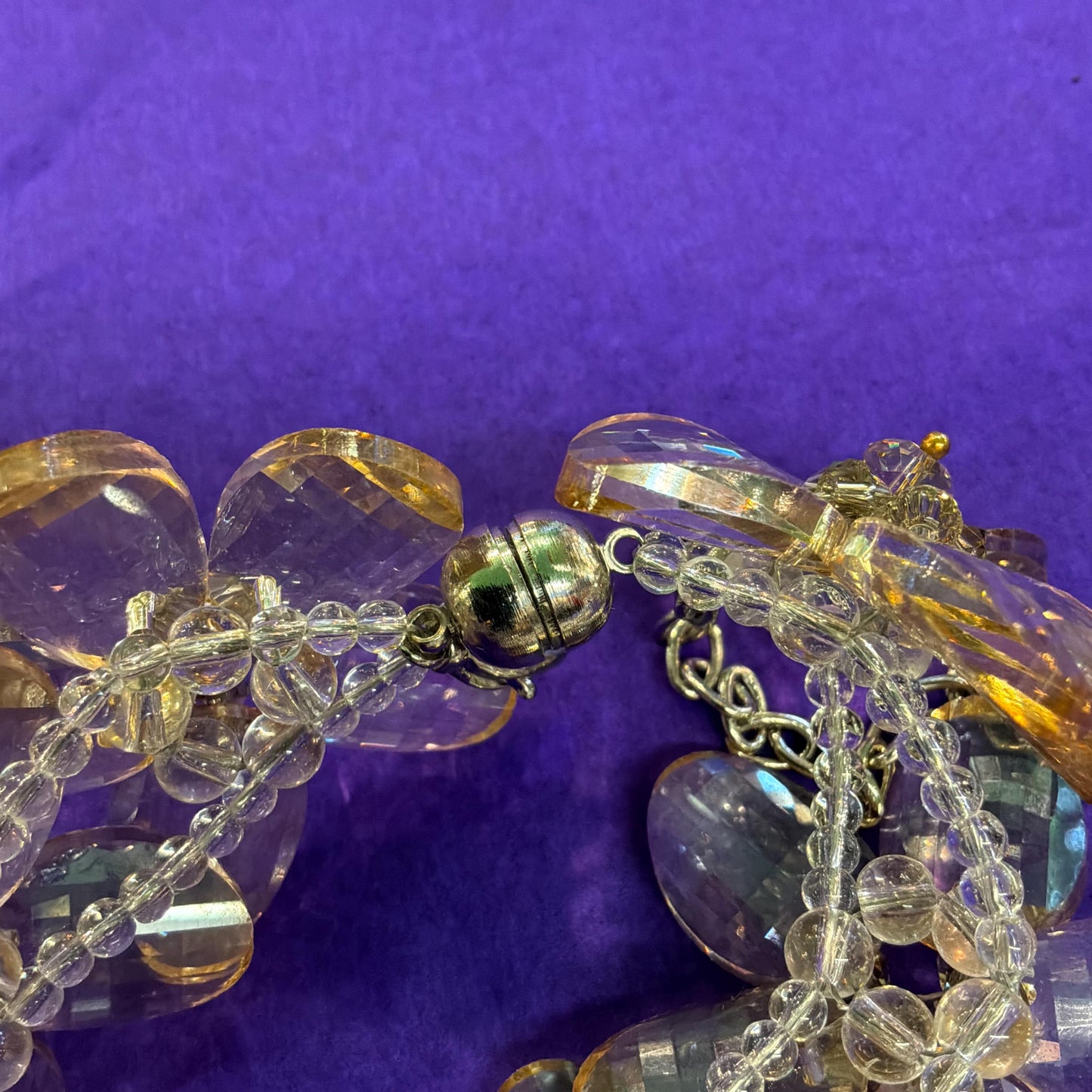 Vintage Butler and Wilson Champange/ Pale Gold Statement Floral Crystal Bracelet , Chequerboard cut Crystal