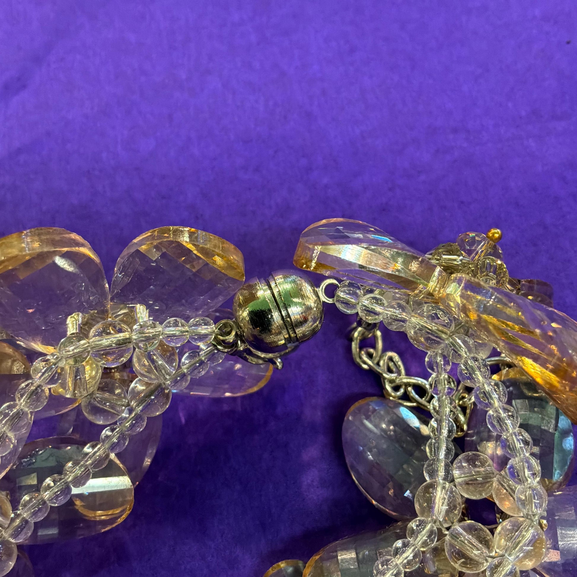 Vintage Butler and Wilson Champange/ Pale Gold Statement Floral Crystal Bracelet , Chequerboard cut Crystal