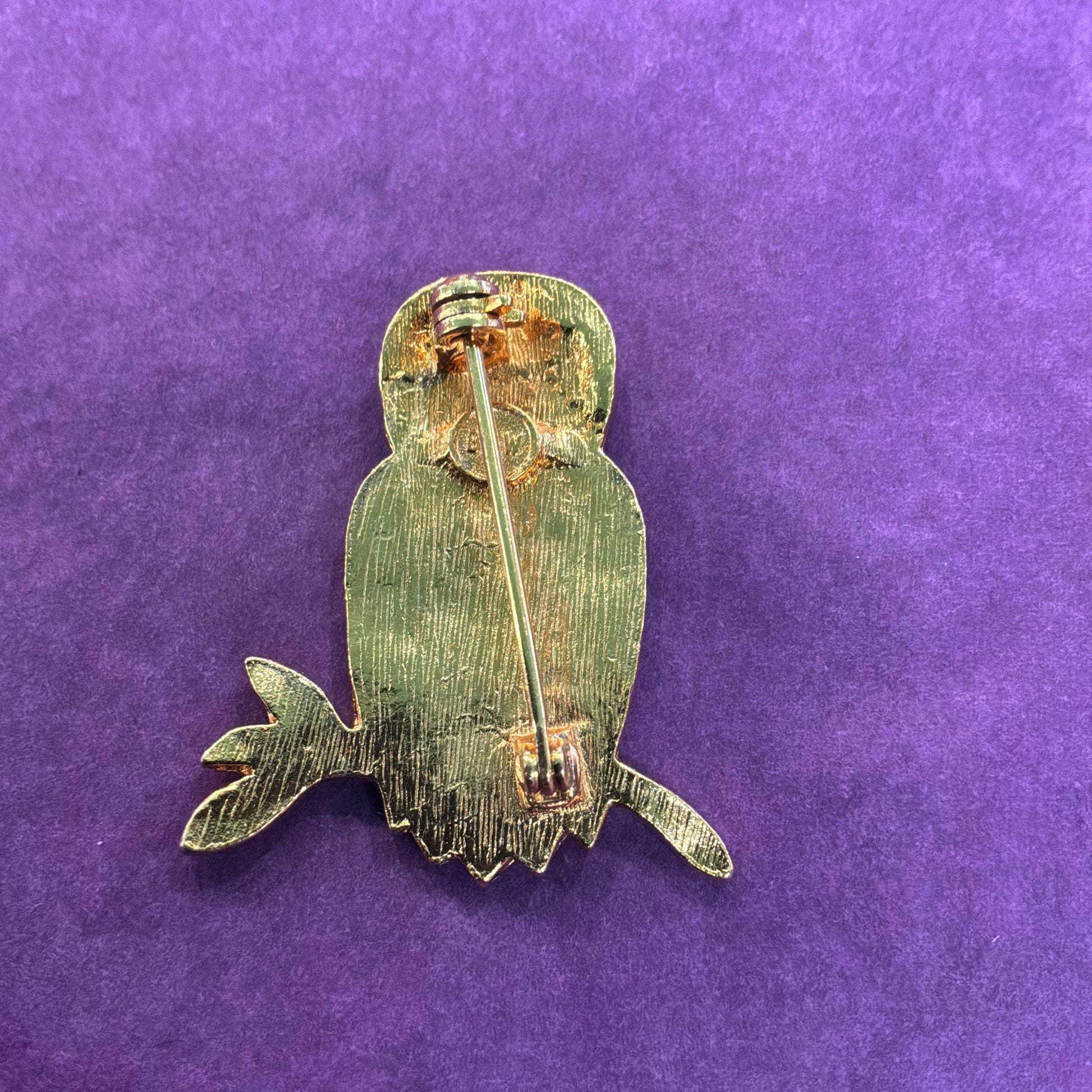Vintage Butler and Wilson Cryal Owl Brooch , Gold tone with silver rhinestones