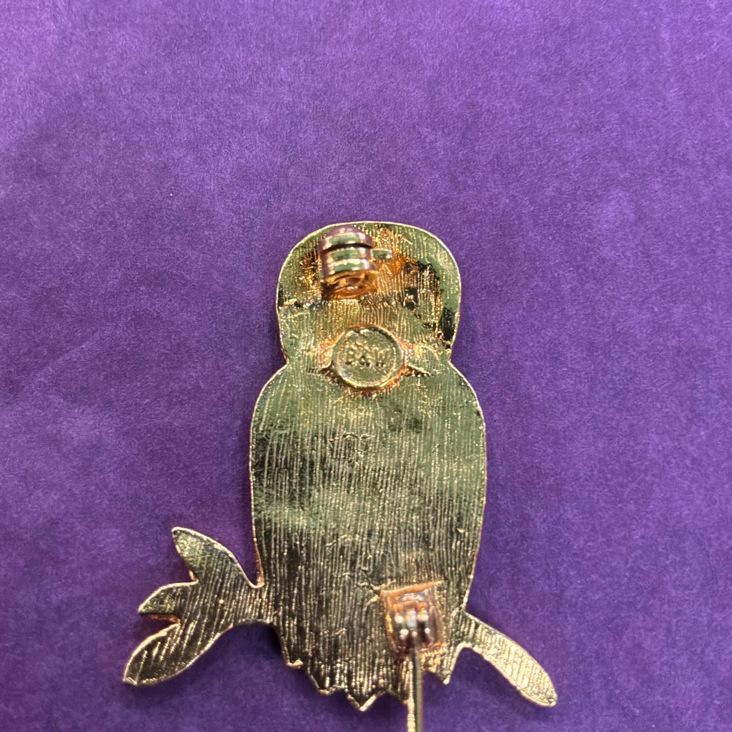 Vintage Butler and Wilson Cryal Owl Brooch , Gold tone with silver rhinestones