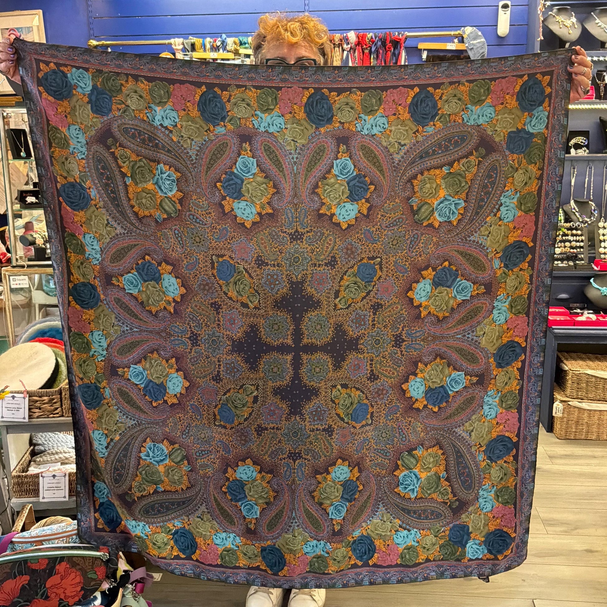 Vintage 1970s/80s Oversized Liberty Pure Silk Scarf, 52” square, Roses and Paisley Print