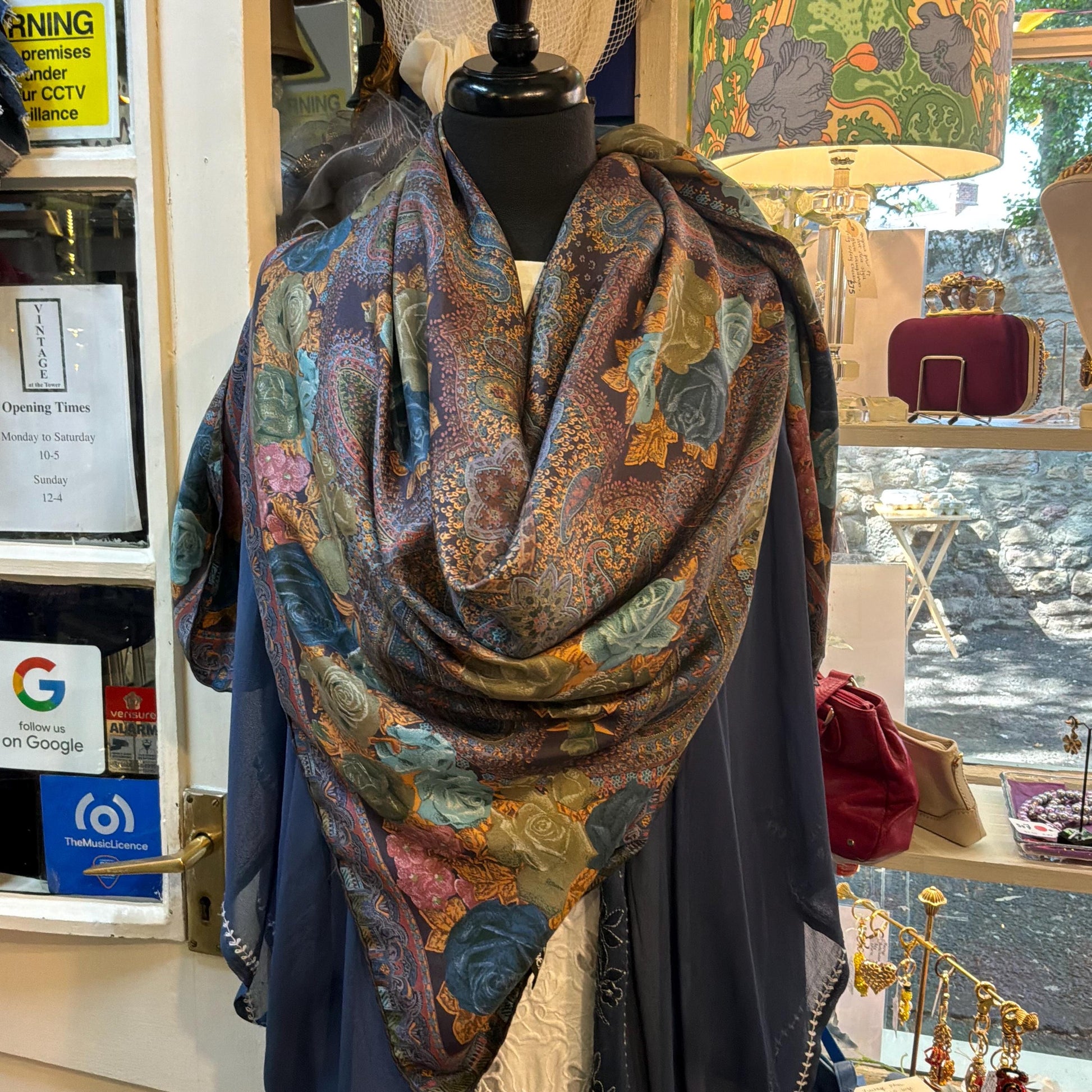 Vintage 1970s/80s Oversized Liberty Pure Silk Scarf, 52” square, Roses and Paisley Print