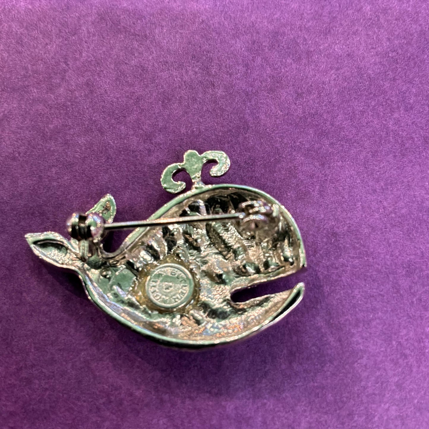 Vintage Butler and Wilson Crystal Whale Brooch, Silver tone with rainbow rhinestones