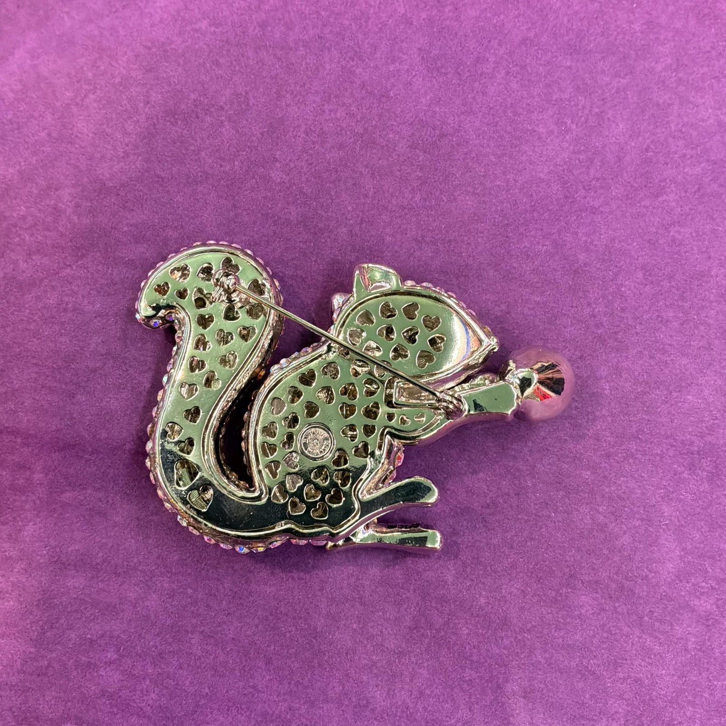 Vintage Butler and Wilson Large Crystal Squirrel Brooch, Silver tone with black enamel and rainbow rhinestones