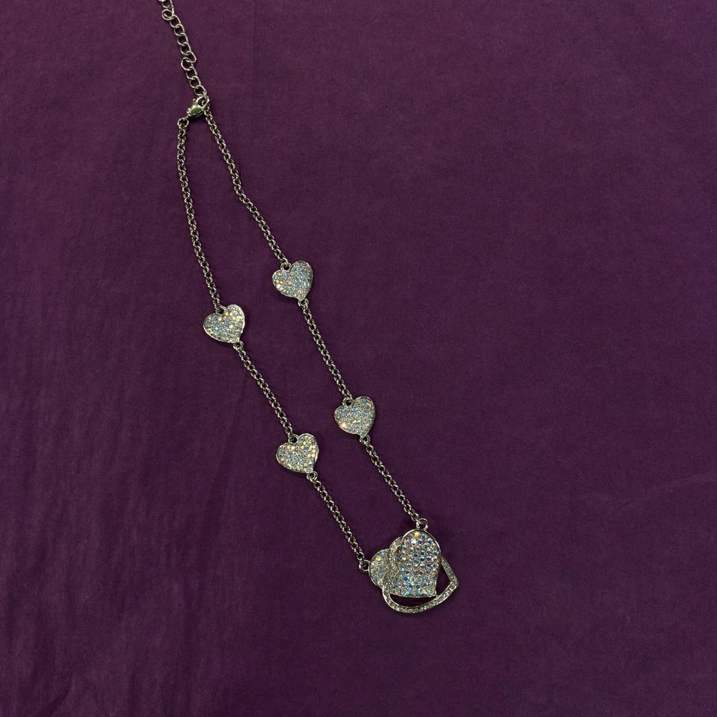 Vintage Butler and Wilson Crystal Heart Pendant Necklace, silver tone with Borealis rhinestones