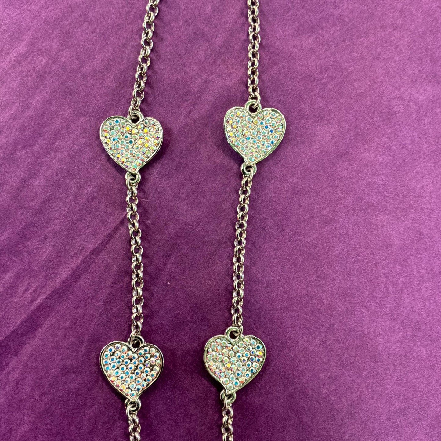 Vintage Butler and Wilson Crystal Heart Pendant Necklace, silver tone with Borealis rhinestones