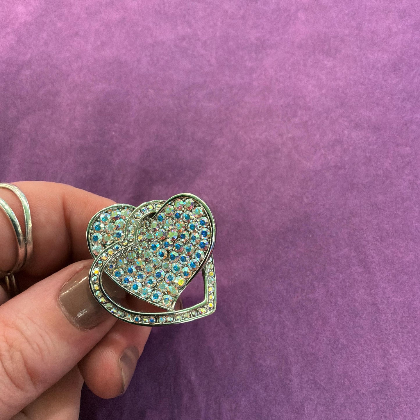 Vintage Butler and Wilson Crystal Statement Double Heart Ring , Size UK R US Size 8.75