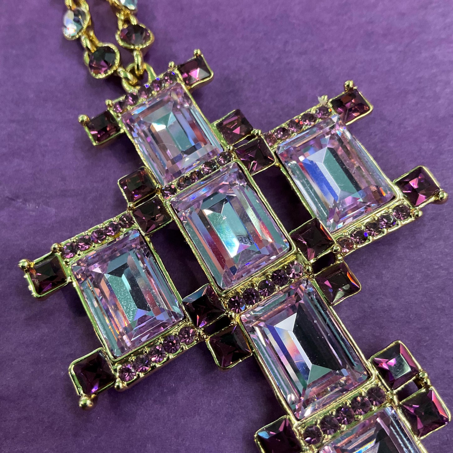 Vintage Butler and Wilson Art Deco Style Crystal Cross Statement Pendant Necklace