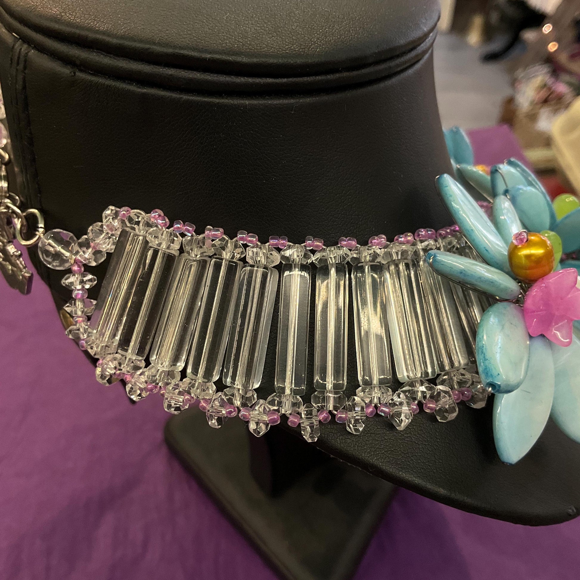 Vintage Butler and Wilson Mother of Pearl, Freshwater Pearl and Crystal Statement Floral Necklace