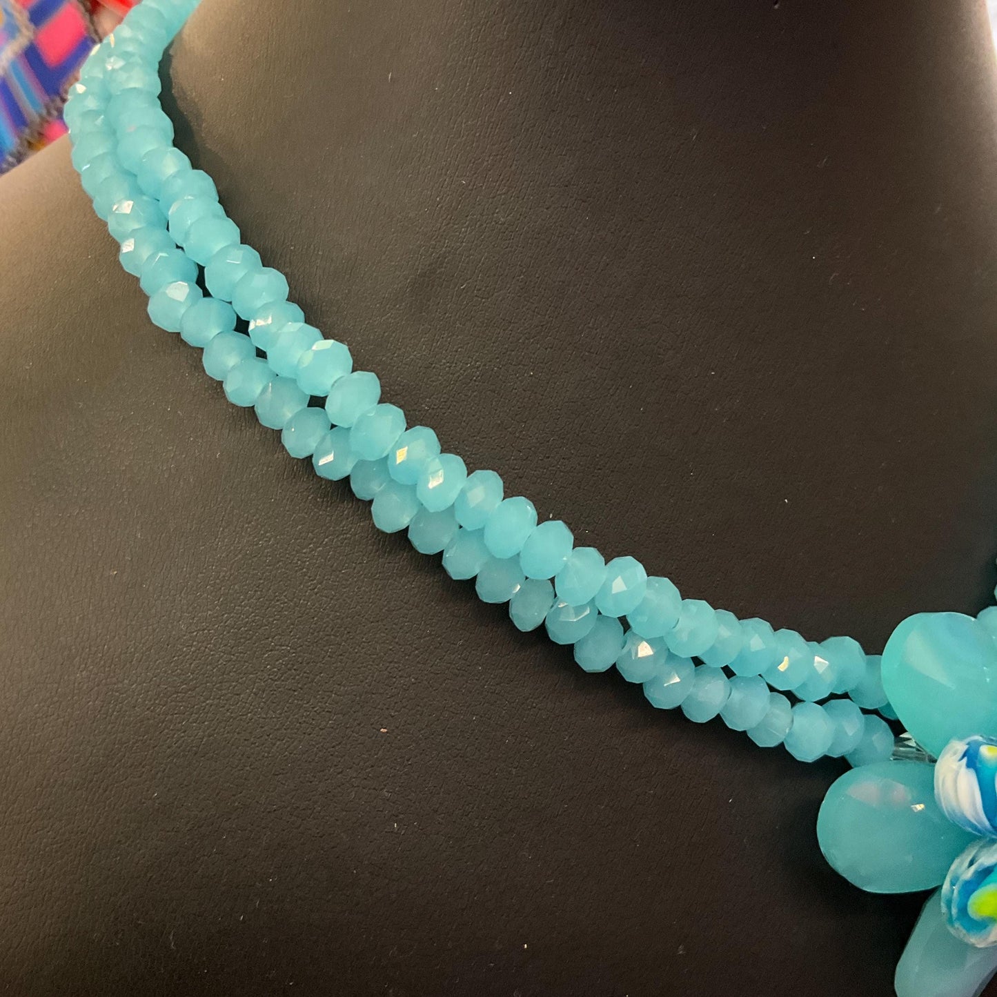 Vintage Butler and Wilson Blue Crystal Floral Twin Row Crystal Necklace