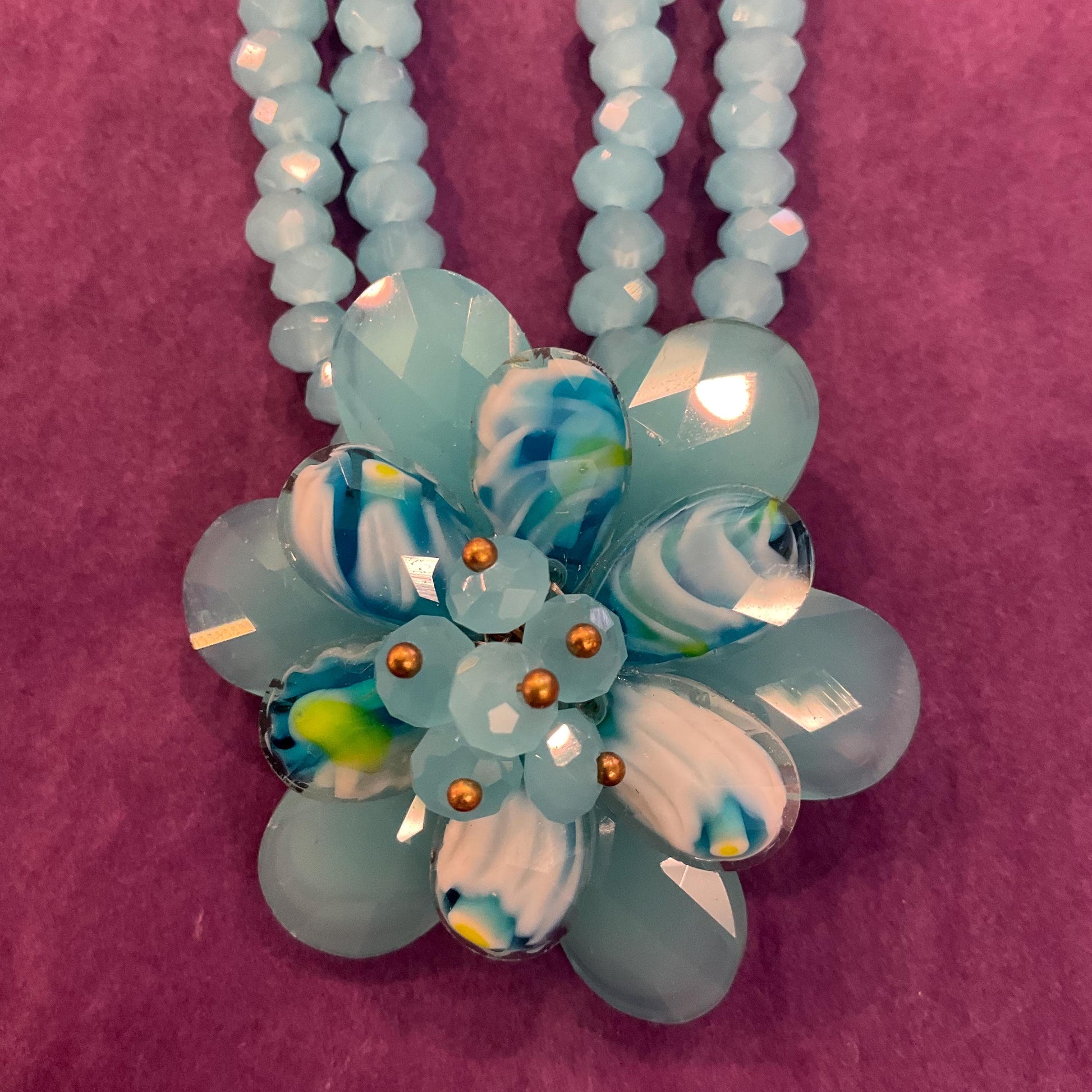 Vintage Butler and Wilson Blue Crystal Floral Twin Row Crystal Necklace