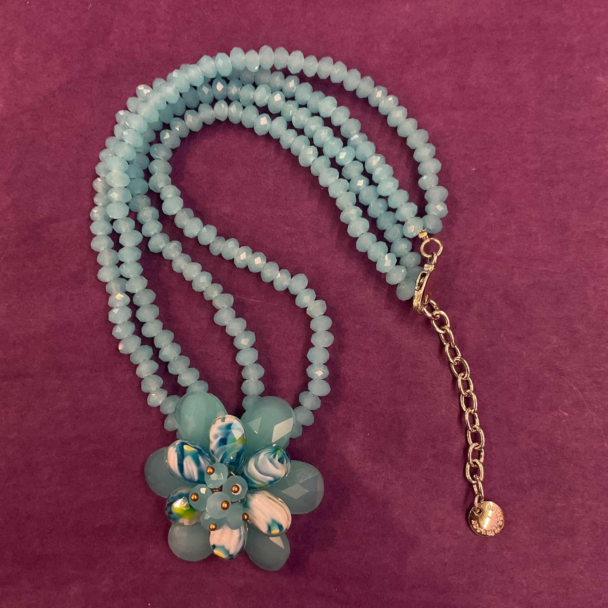 Vintage Butler and Wilson Blue Crystal Floral Twin Row Crystal Necklace