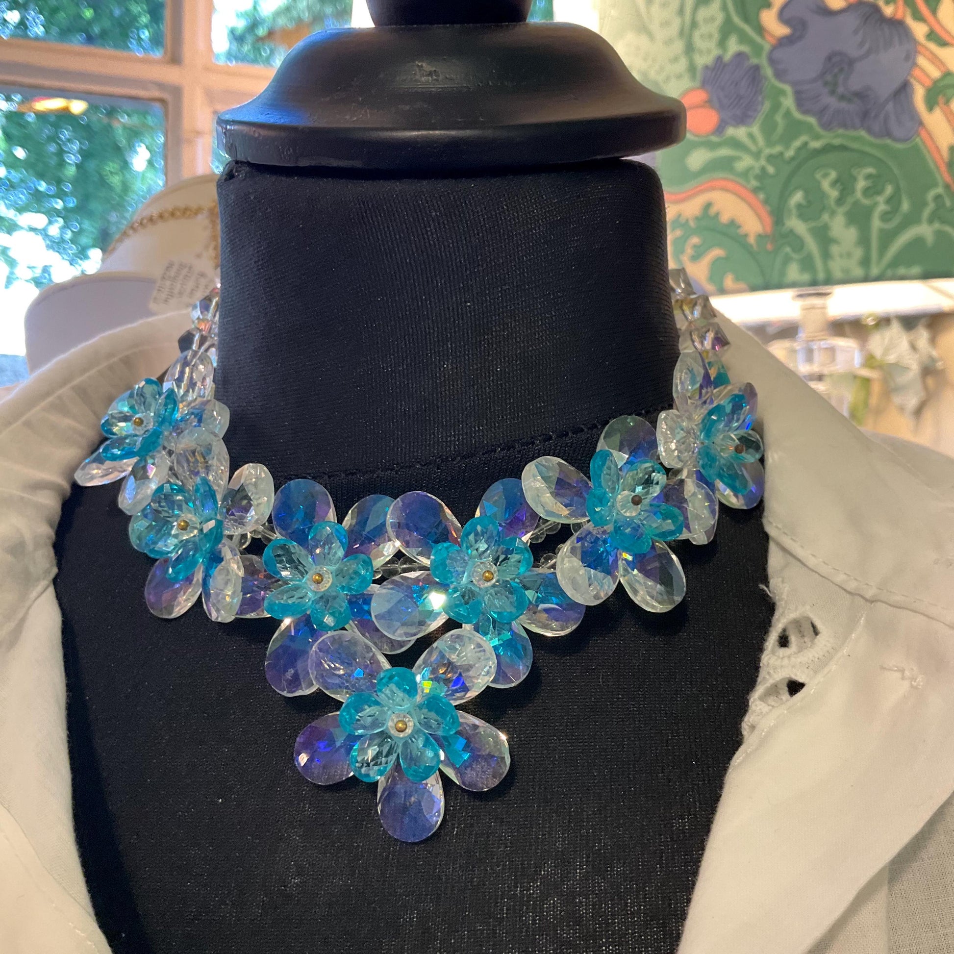 Vintage Butler and Wilson Turquoise Flower Garland Crystal Necklace and Earring Set