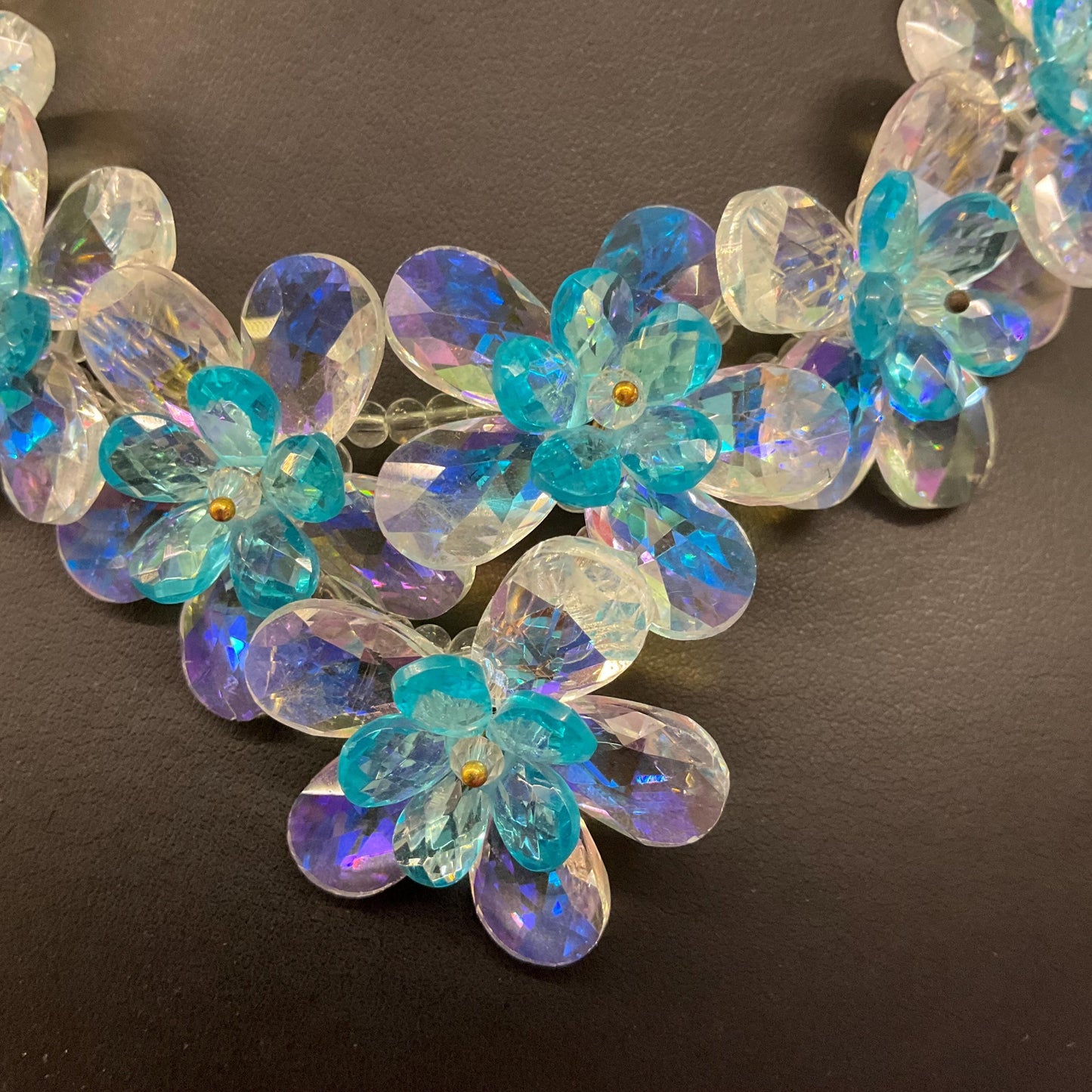 Vintage Butler and Wilson Turquoise Flower Garland Crystal Necklace and Earring Set