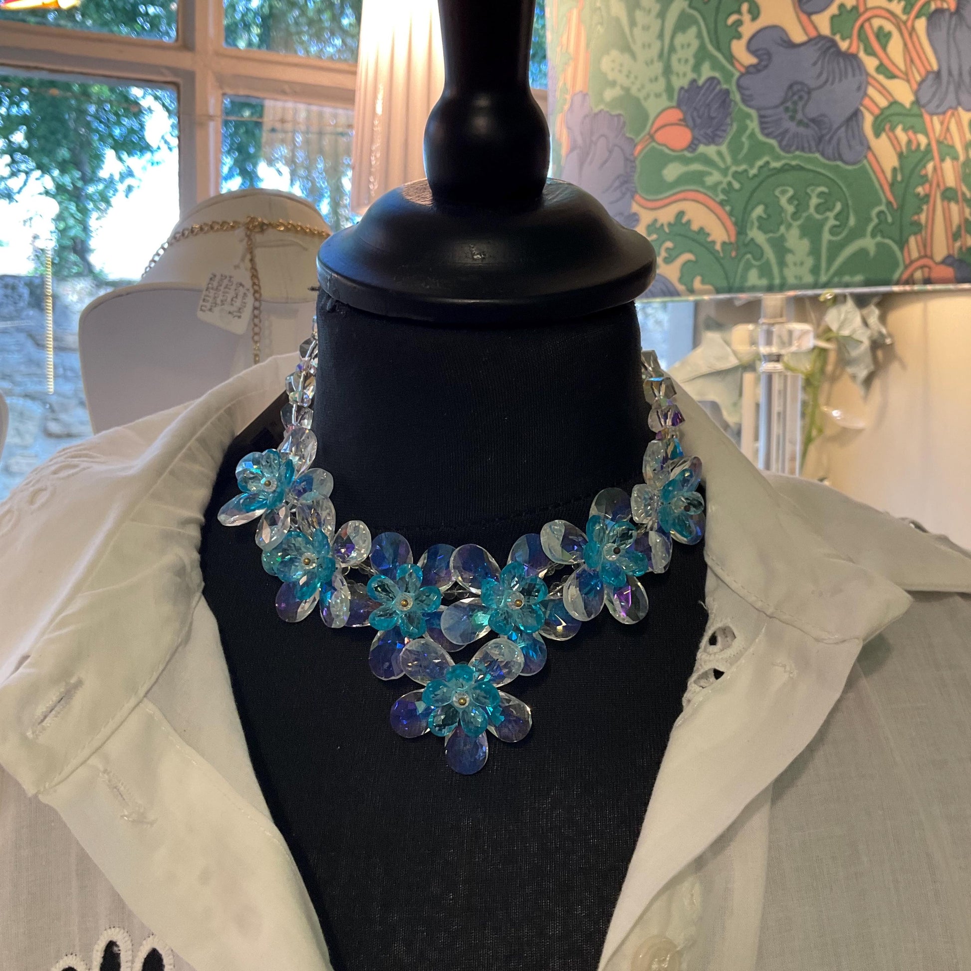 Vintage Butler and Wilson Turquoise Flower Garland Crystal Necklace and Earring Set