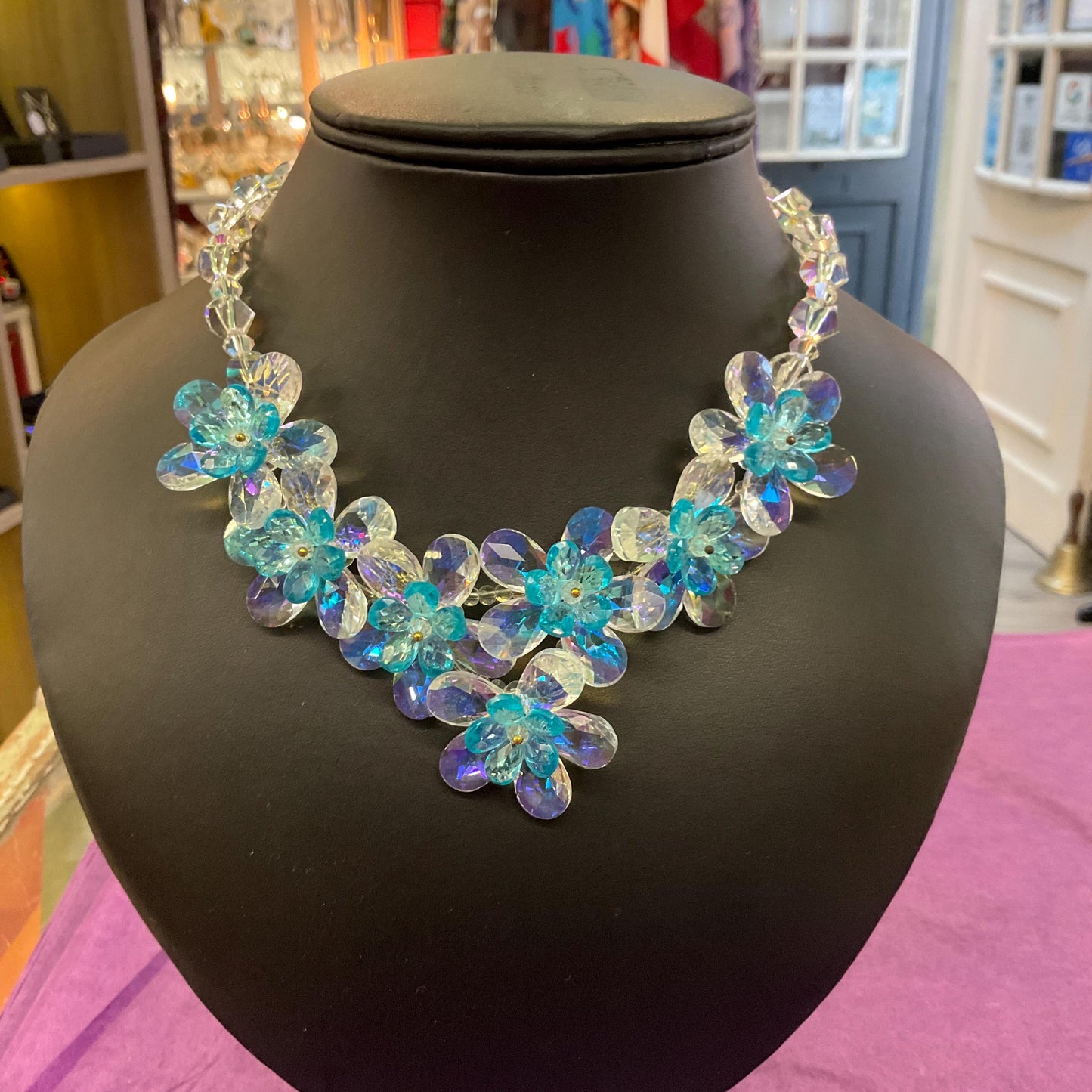 Vintage Butler and Wilson Turquoise Flower Garland Crystal Necklace and Earring Set