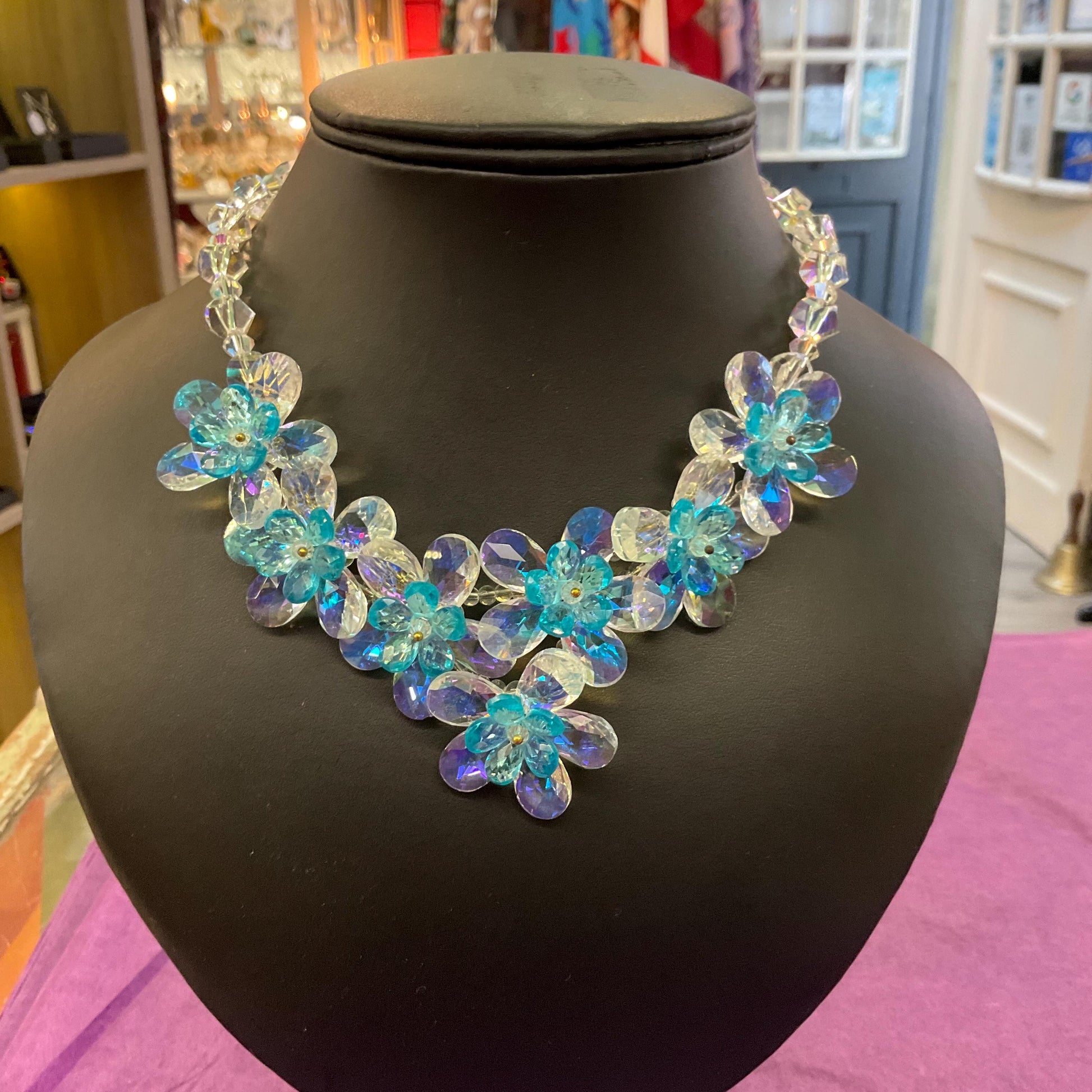 Vintage Butler and Wilson Turquoise Flower Garland Crystal Necklace and Earring Set