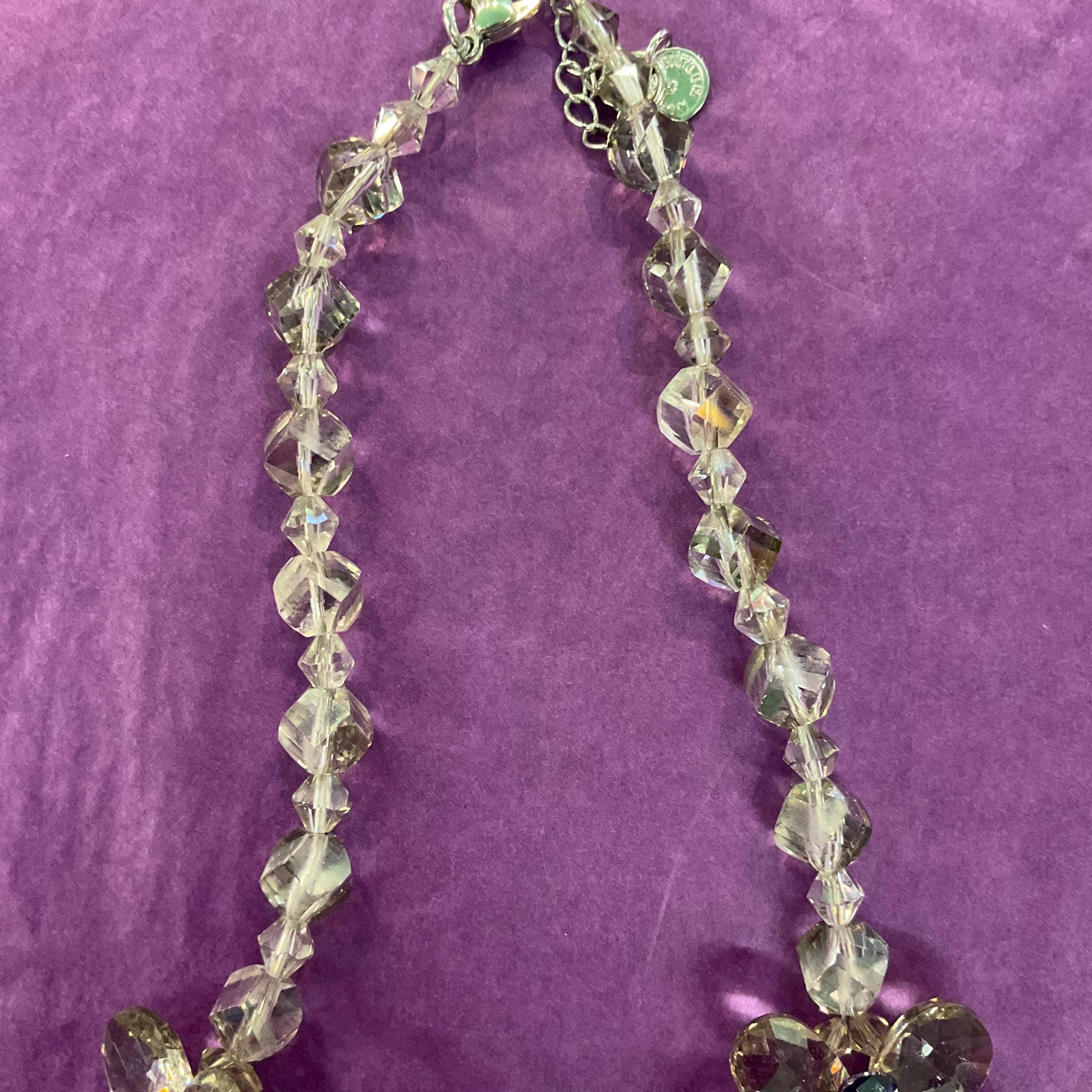 Vintage Butler and Wilson Purple and Pewter Crystal Beaded Floral Necklace and Earring Set
