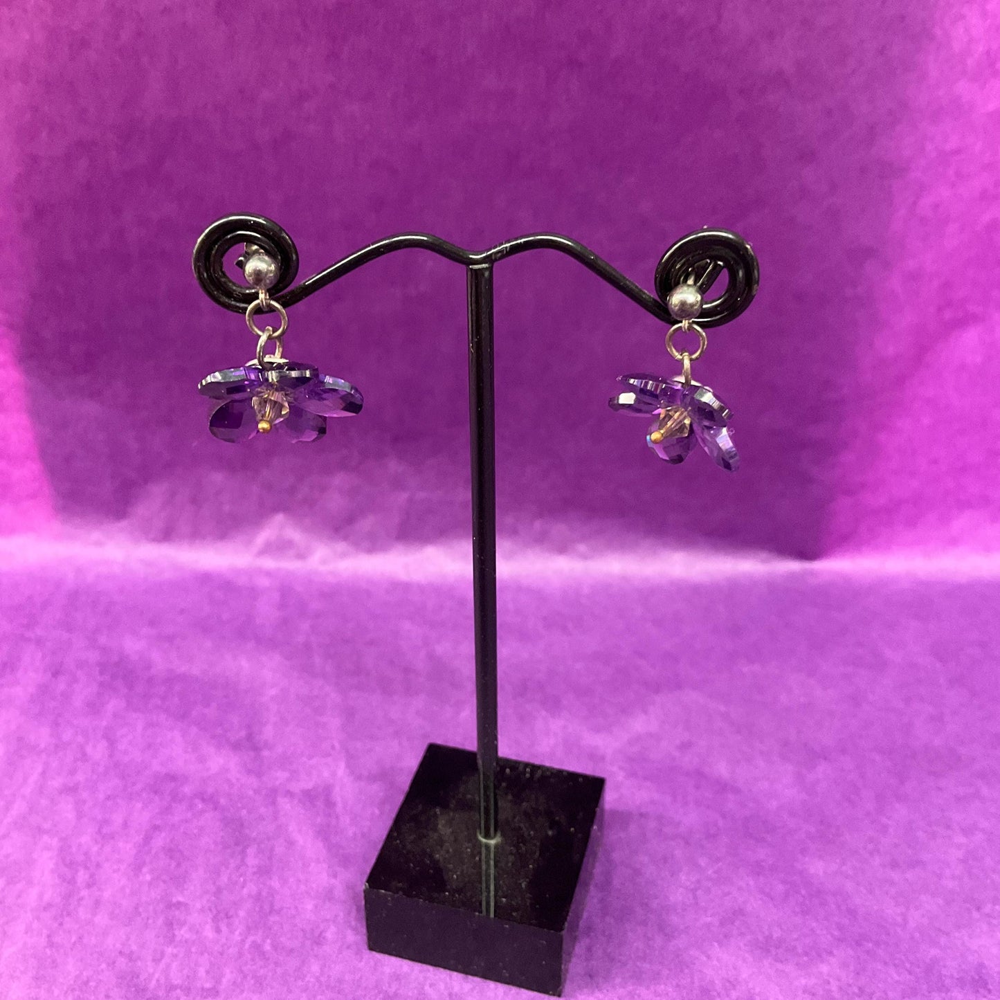 Vintage Butler and Wilson Purple and Pewter Crystal Beaded Floral Necklace and Earring Set