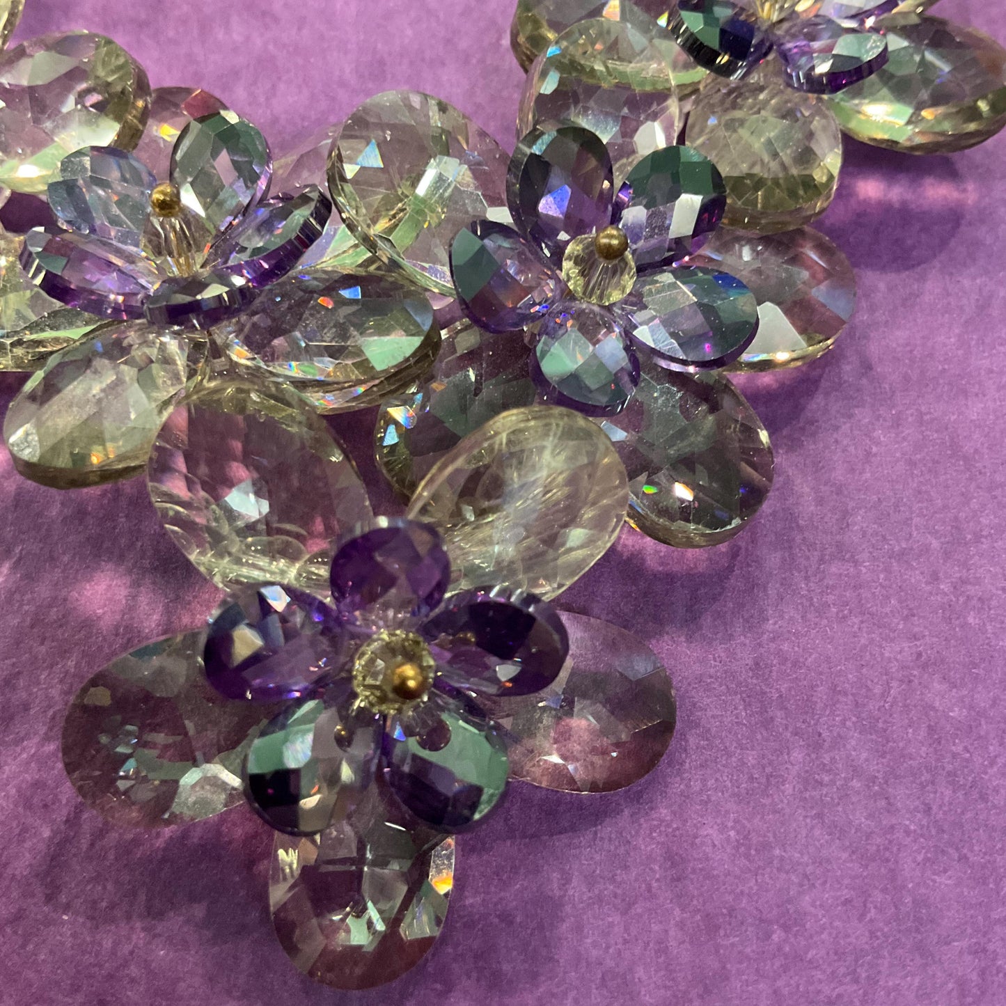 Vintage Butler and Wilson Purple and Pewter Crystal Beaded Floral Necklace and Earring Set