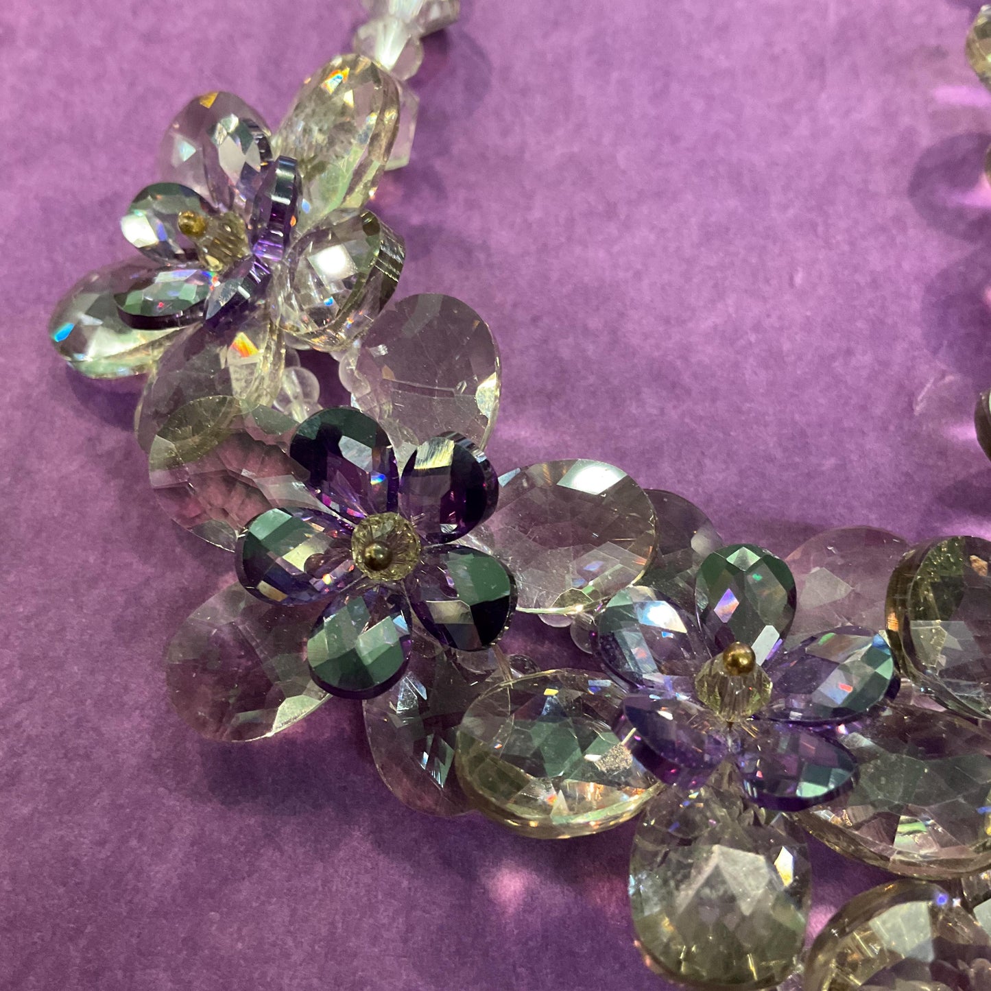 Vintage Butler and Wilson Purple and Pewter Crystal Beaded Floral Necklace and Earring Set